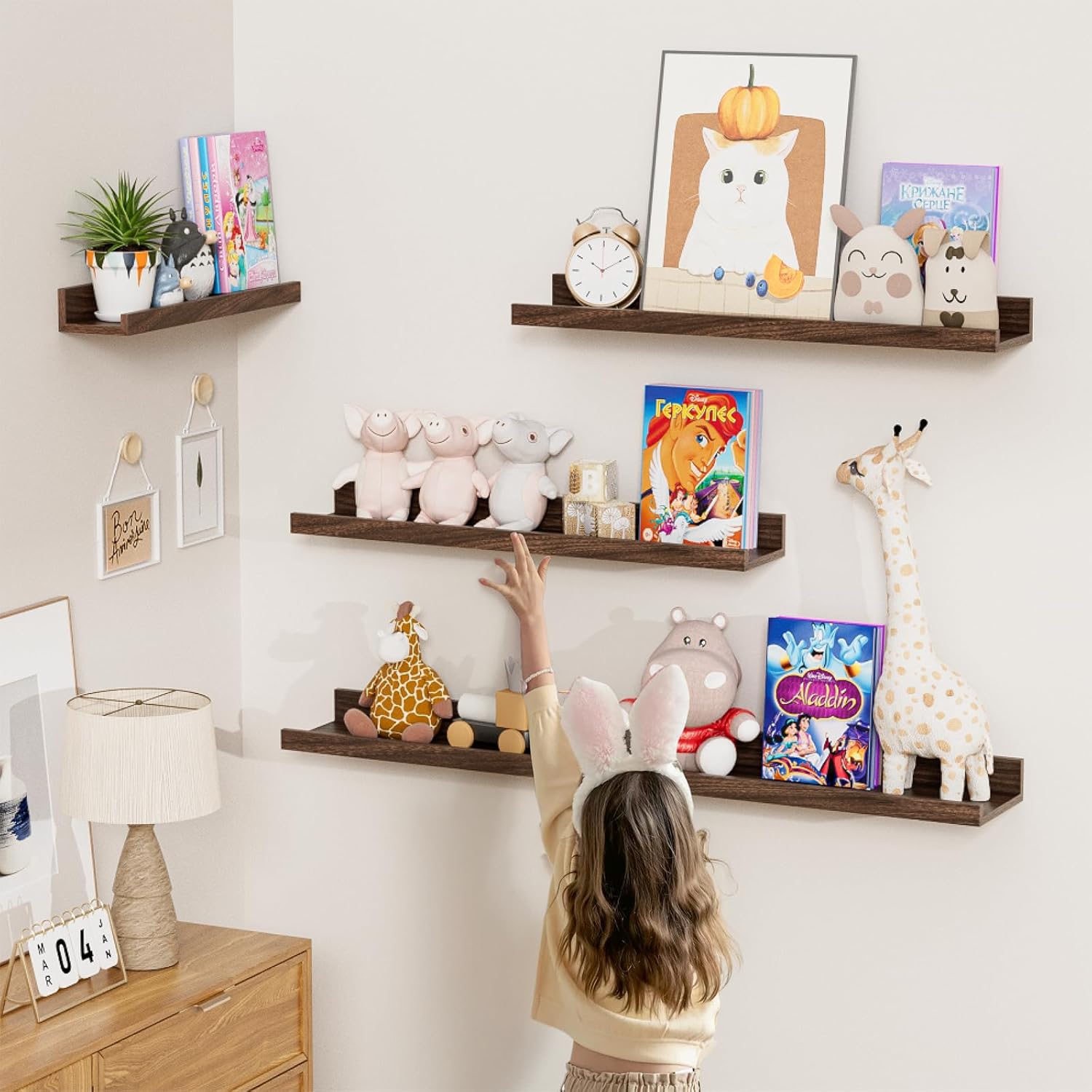 Heimlove Floating Shelves Set of 6 16 Inch Wall Mounted Picture Ledge