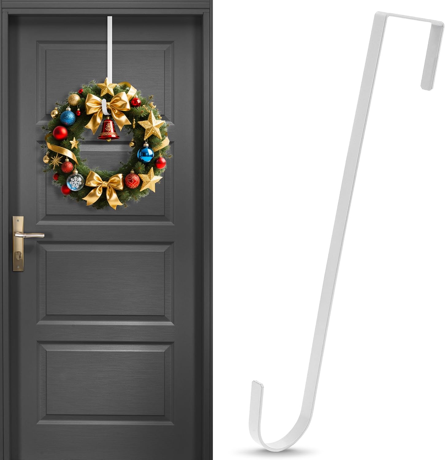 12 Inch Narrow White Wreath Hanger for Front Door