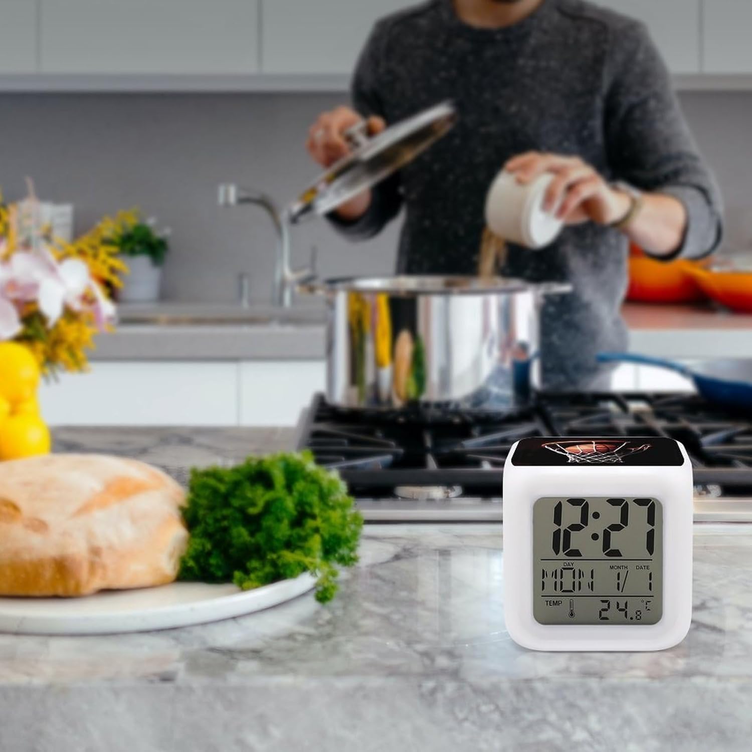 LED Alarm Clock with Basketball Print