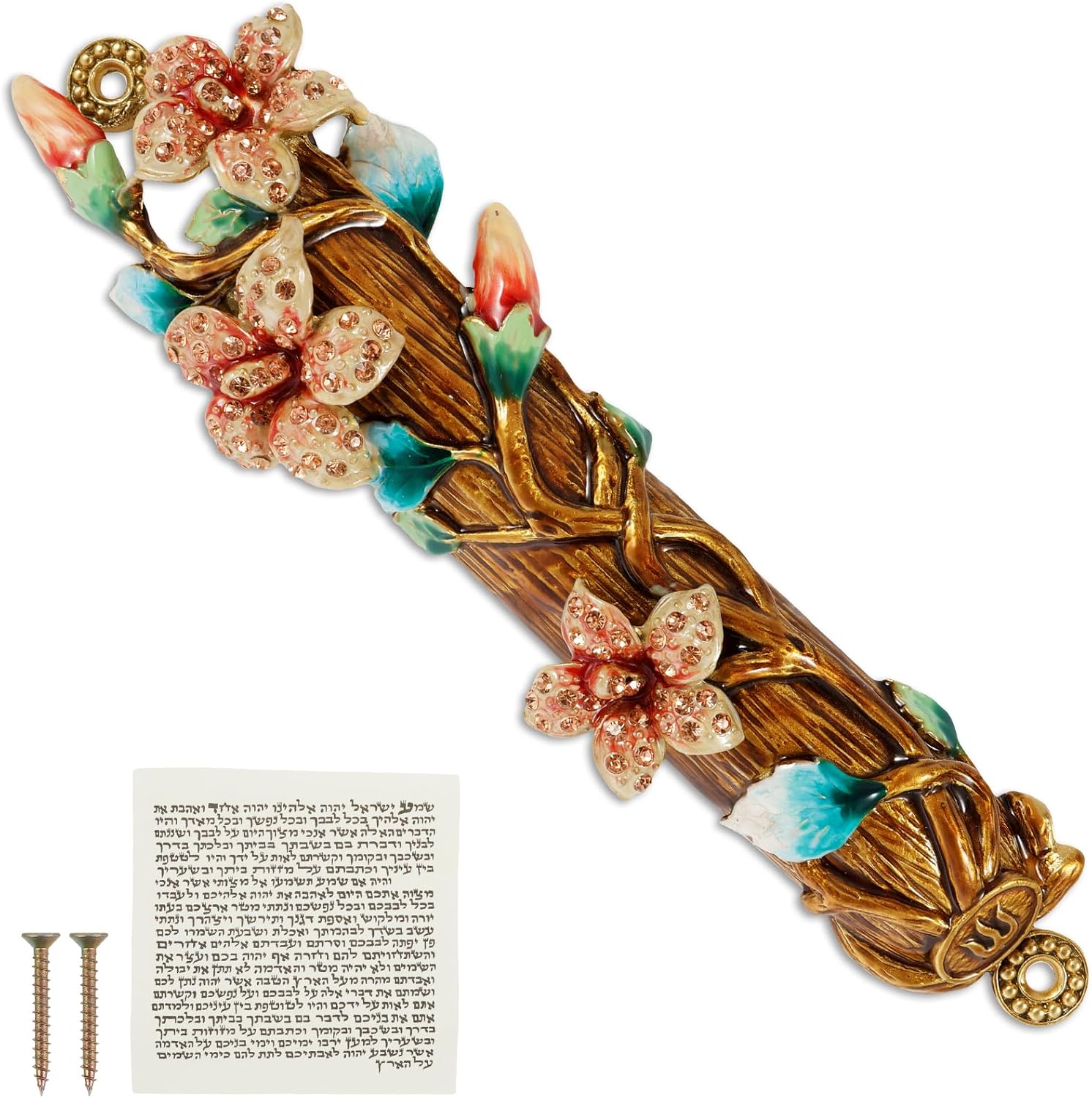Hand Painted Mezuzah with Faux Crystal Embellishments