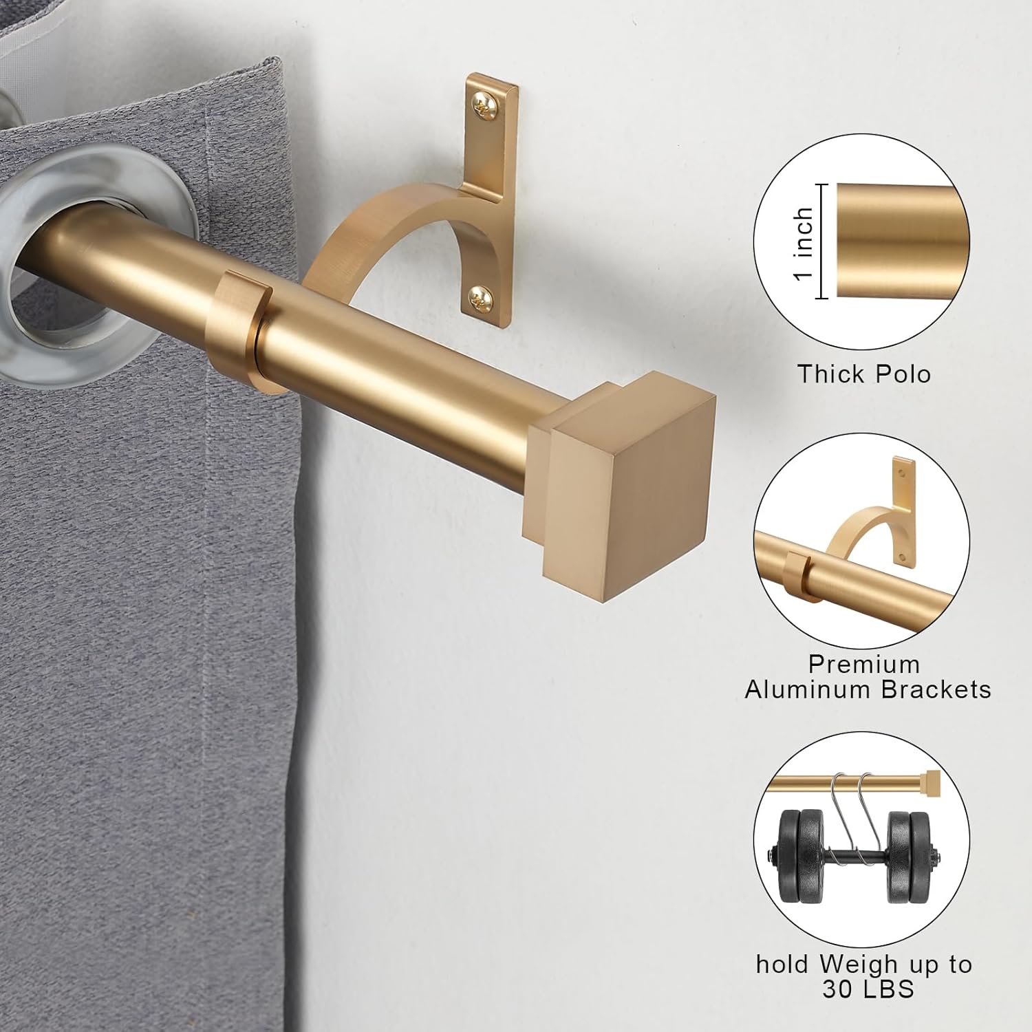 YuMierle Single Curtain Rods 72-144 Inch Warm Gold