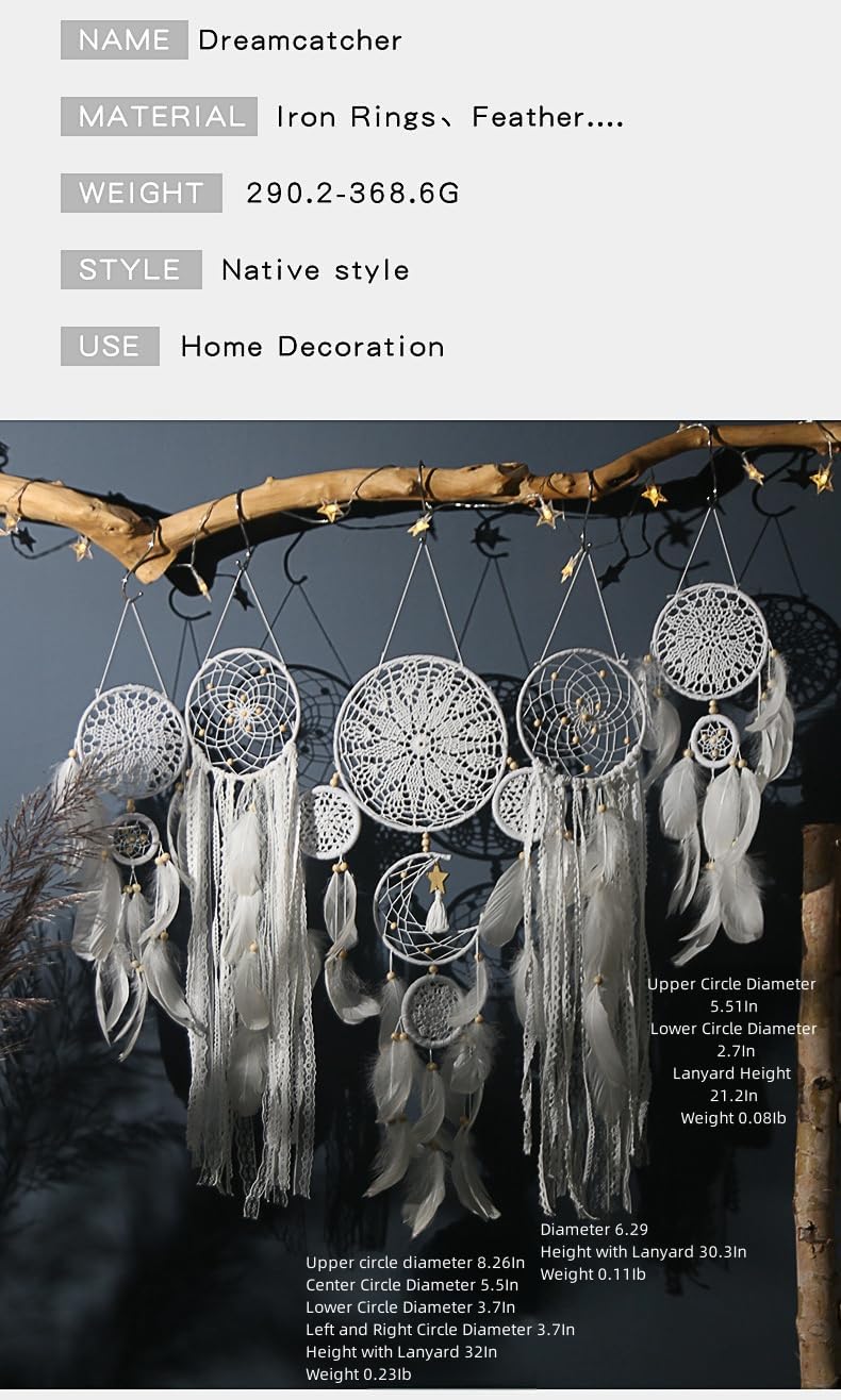Set of 5 Boho Dream Catcher Wall Decorations