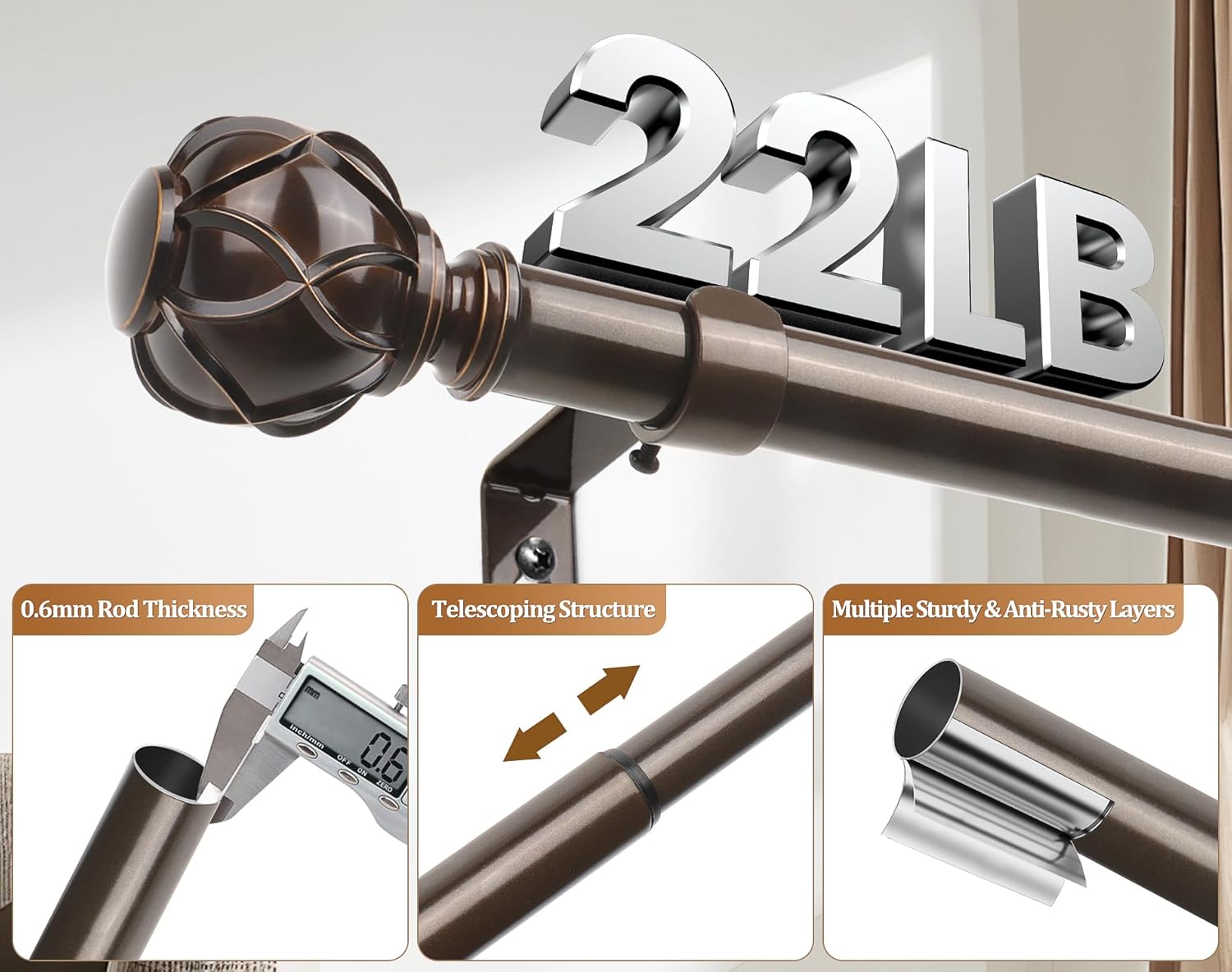 HOTOZON Curtain Rod 32-58 Inch Antique Bronze