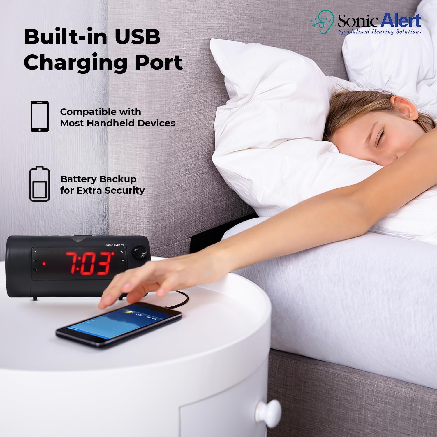 Sonic Blast Digital Alarm Clock - Loud Alarm for Heavy Sleepers