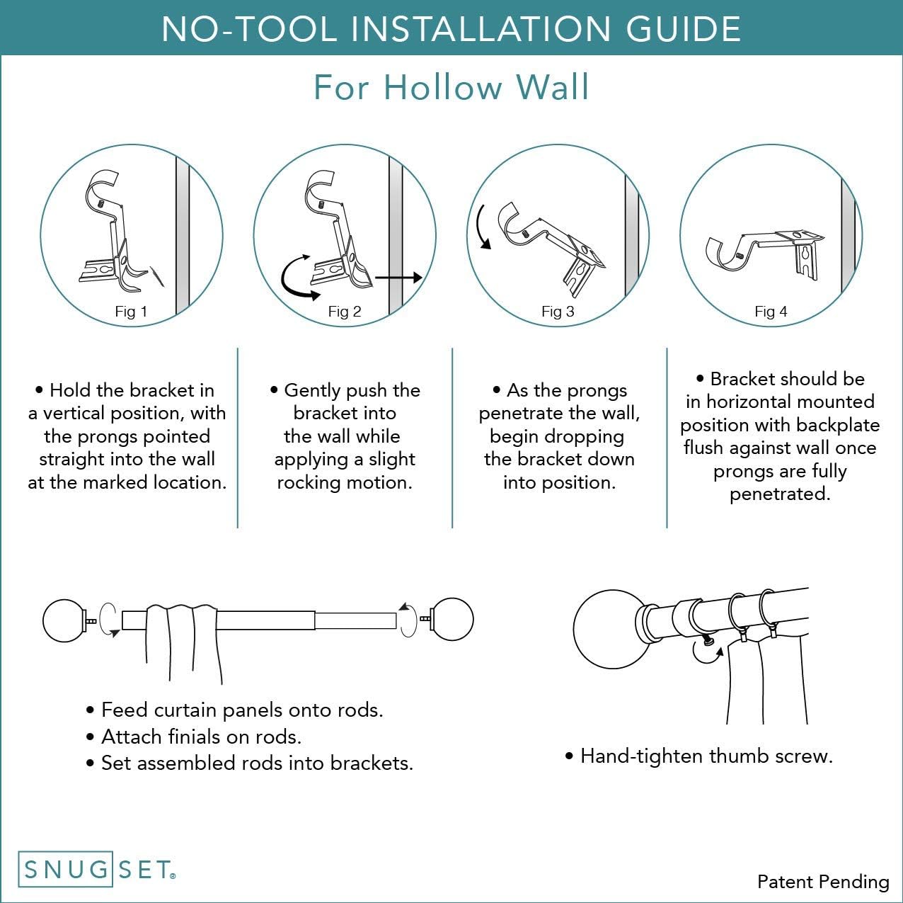 Snug Set Nickel Curtain Rod 36-72 Inch Adjustable No Tools