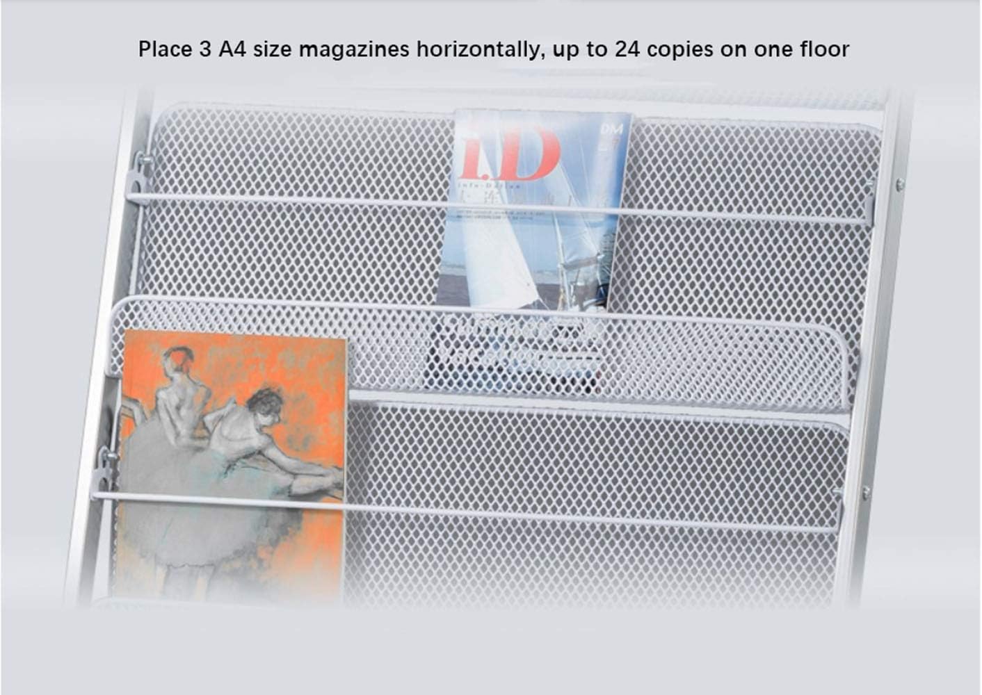 GENMO Floor-Standing Magazine Rack with 4 Large Shelves in Silver