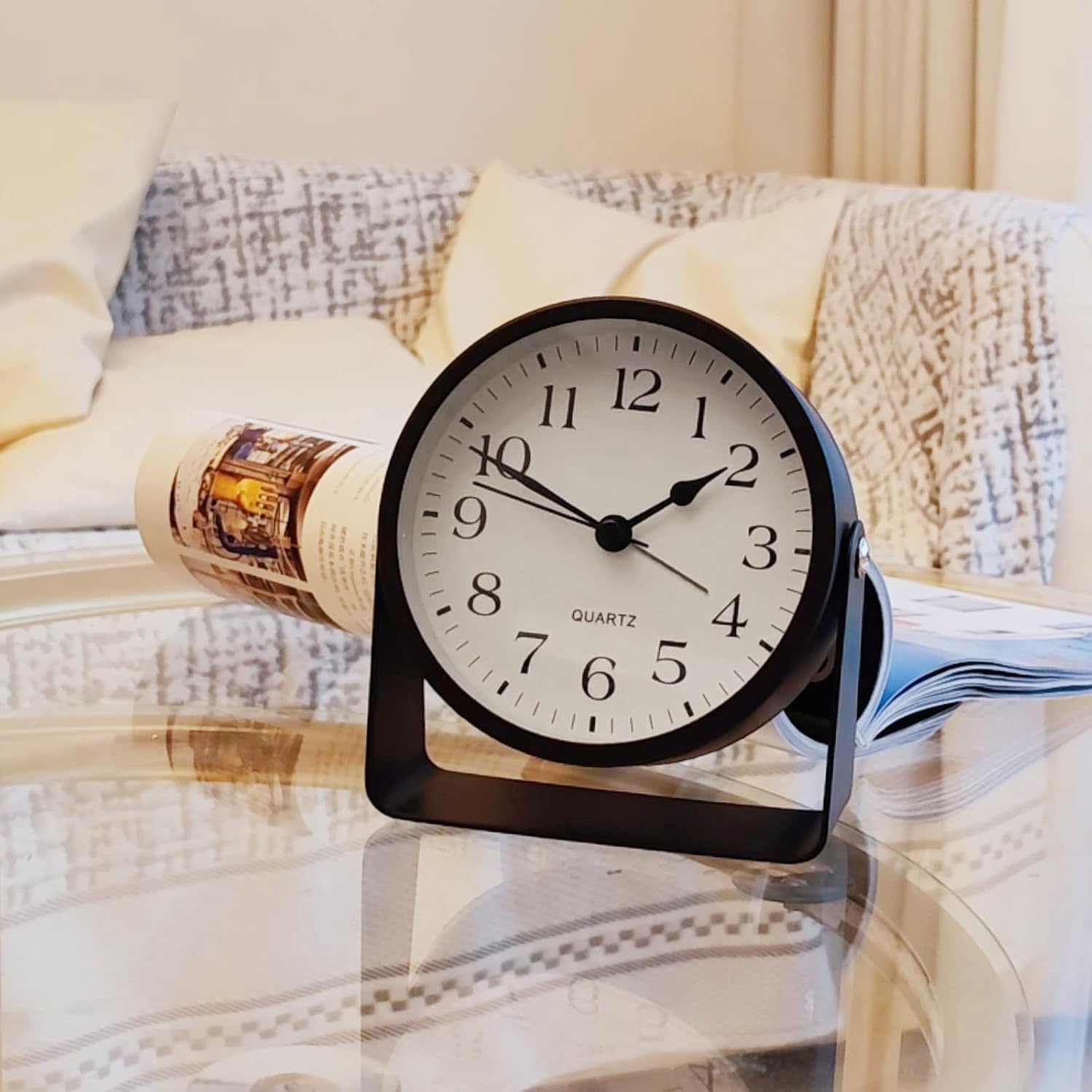 SCOAGE Mini Metal Analog Alarm Clock with Night Light