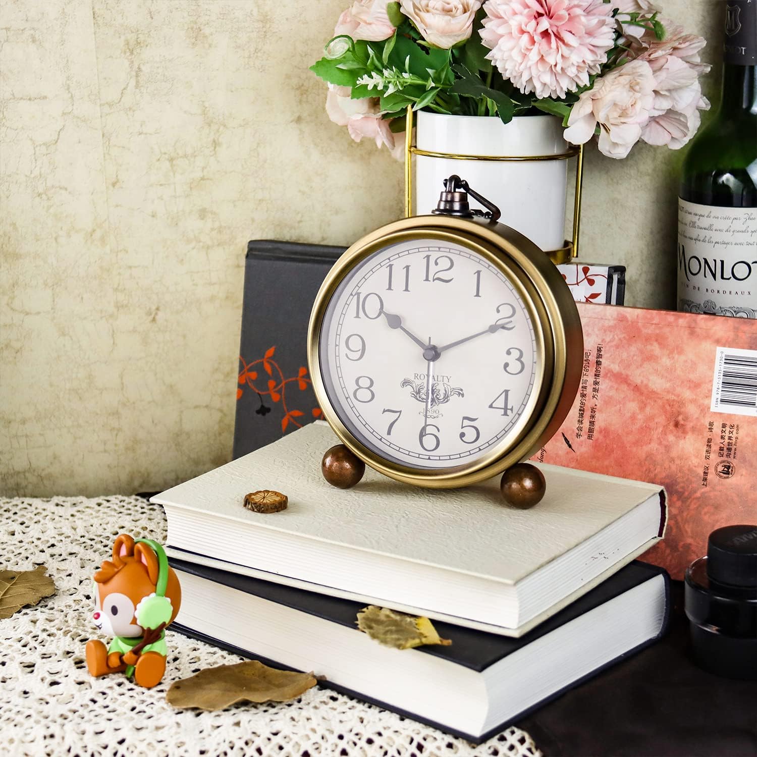 NEOTEND Gold Desk Alarm Clock with Metal Base