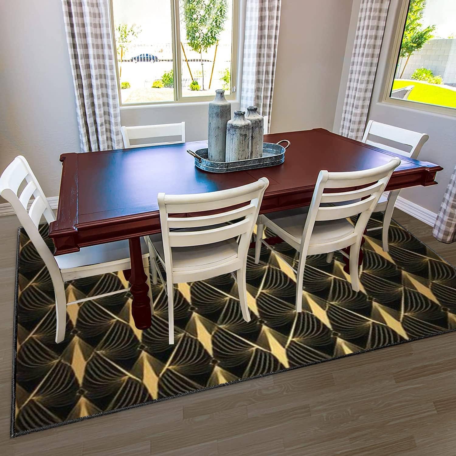 Modern 3D Art Deco Black Gold Shells Rug for Living Room