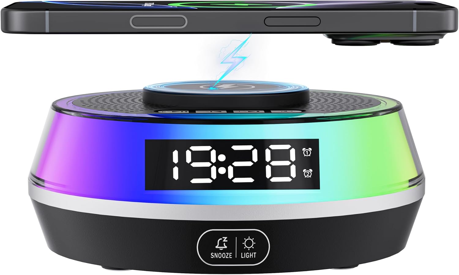 5 in 1 Alarm Clock with Wireless Charger and Bluetooth Speaker