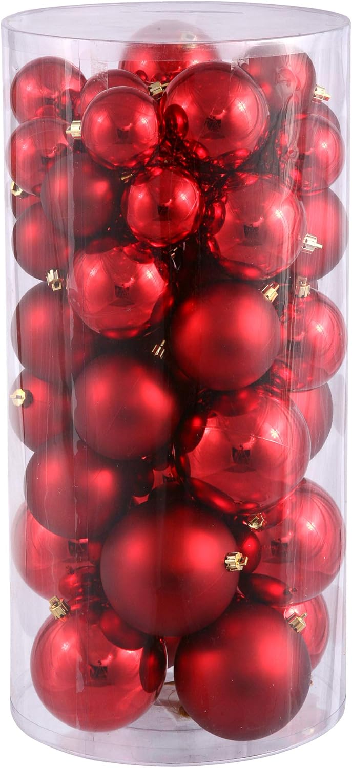 Vickerman Red Ornament Ball Set Shiny and Matte 50 Piece Variety