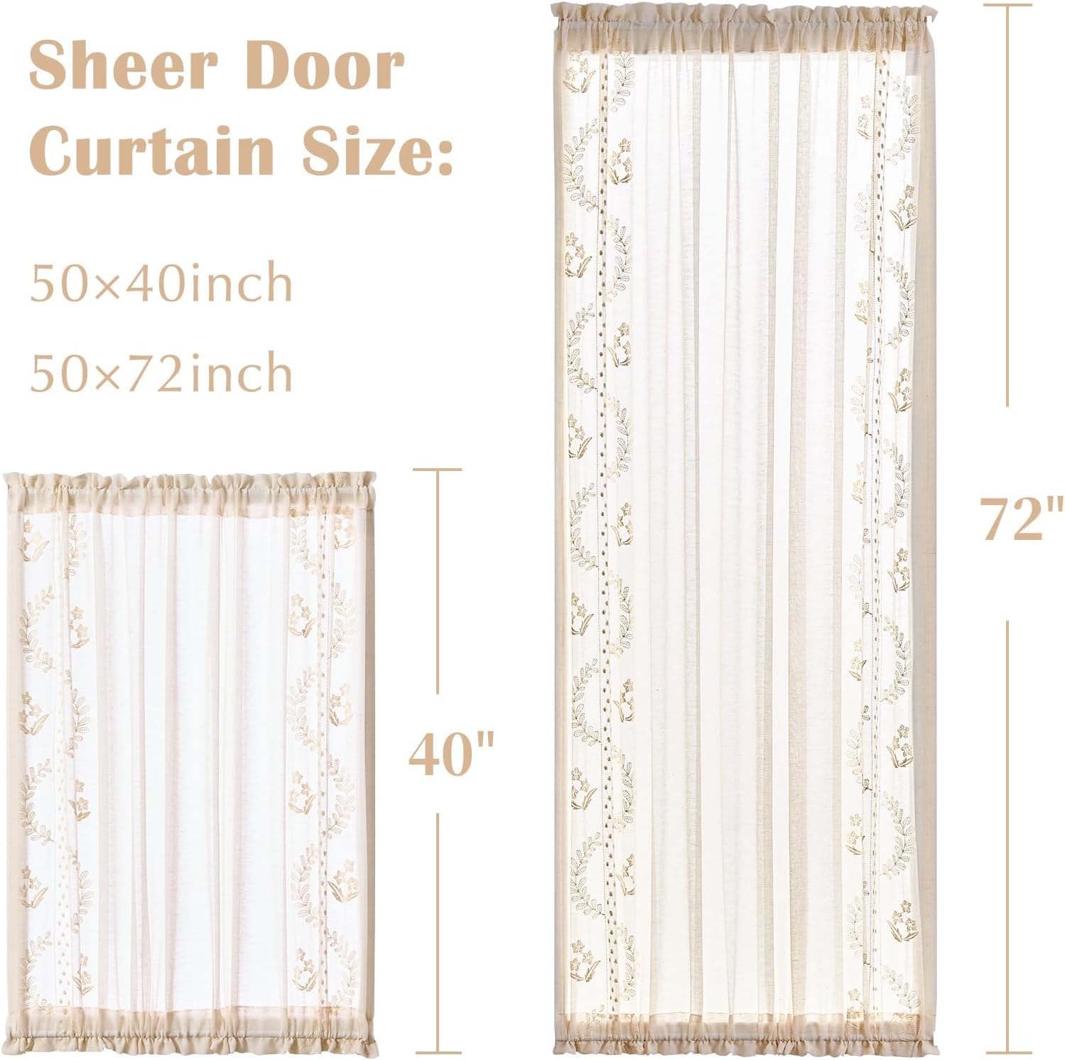 Jinchan French Sheer Door Curtain with Tie Up Bows