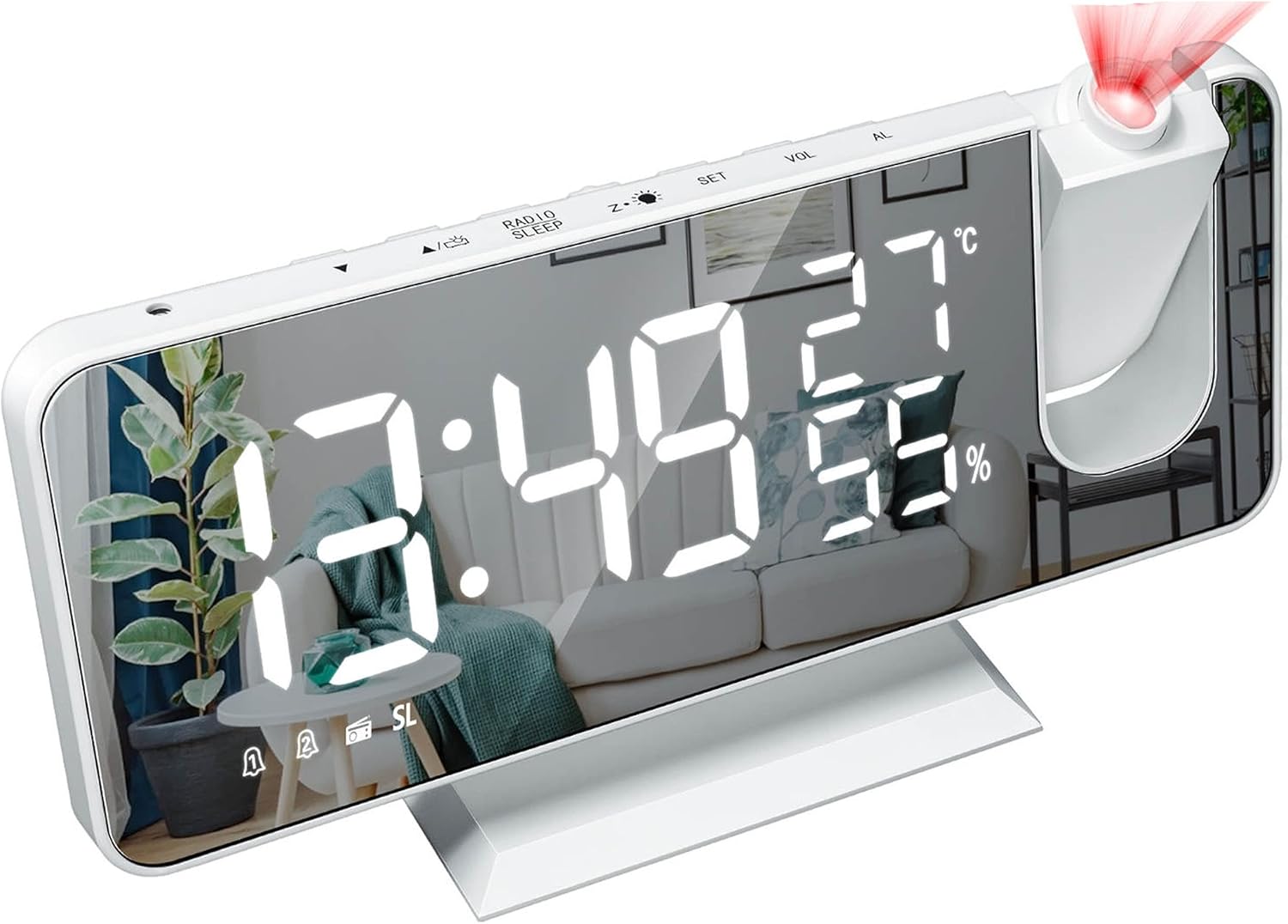 THE CEO Dual Alarm Clock with Ceiling Projection and USB Charging