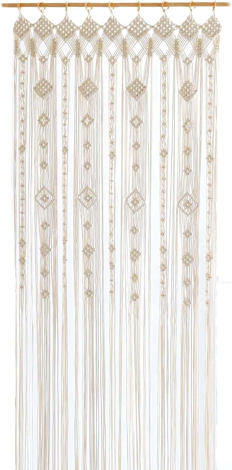 Boho Macrame Curtain with Woven Grommets 79x35 Inches