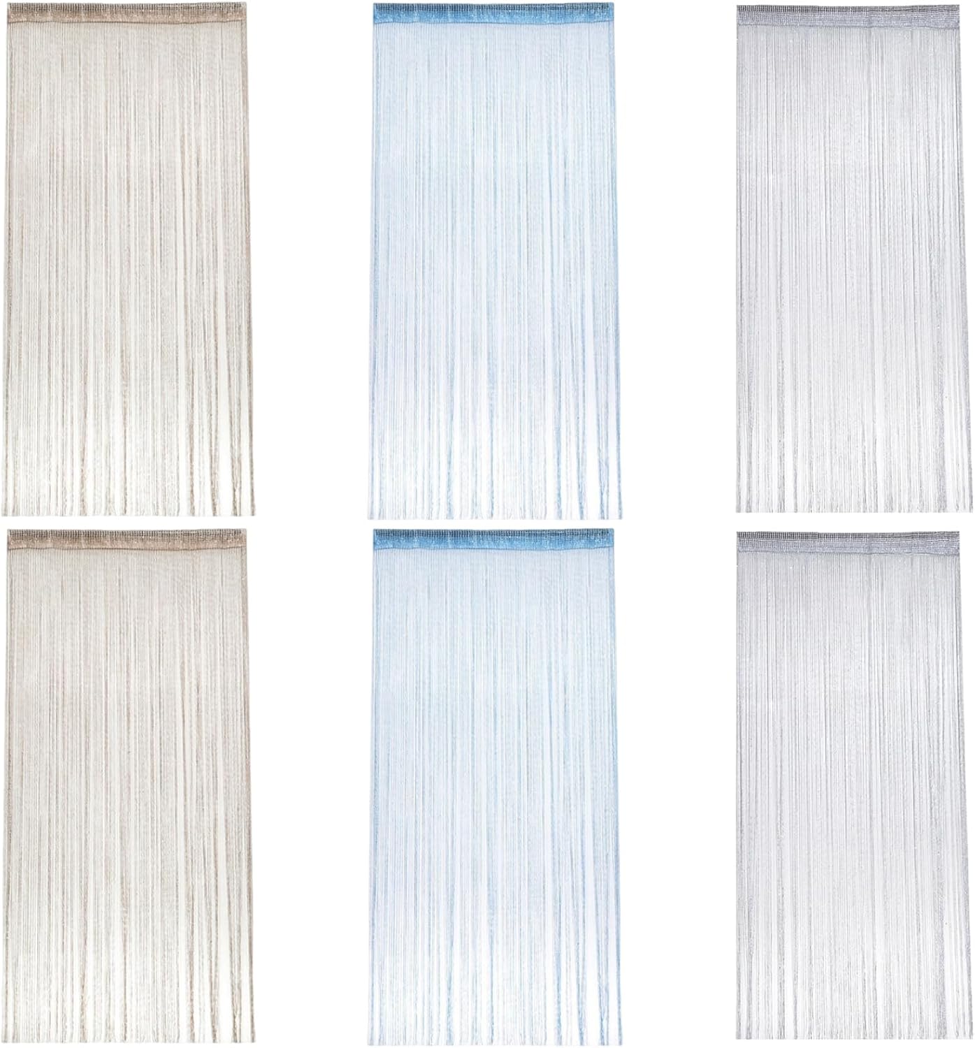 2Pcs String Curtains for Doorways 39x79 Silver Grey Glitter Beaded Panel