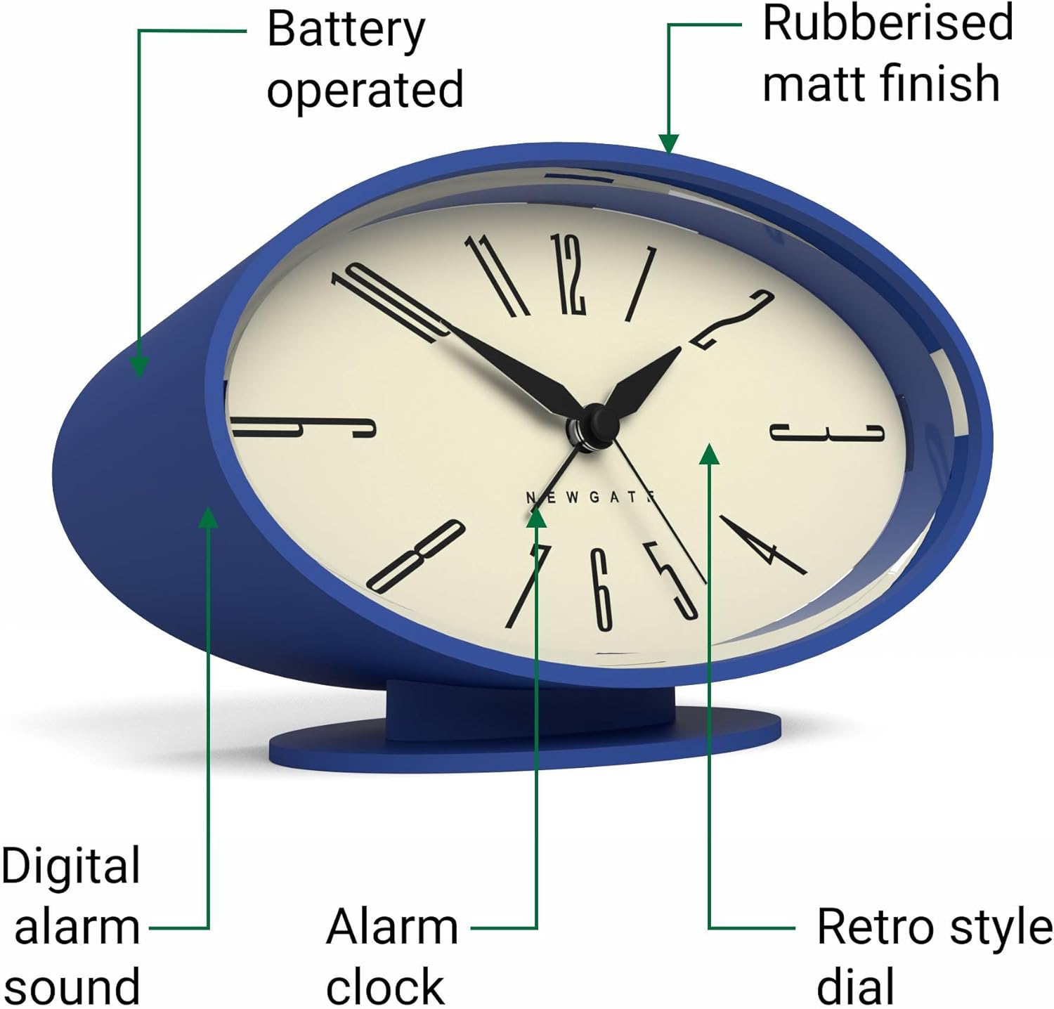 NEWGATE Ronnie Alarm Clock Oval Retro Design