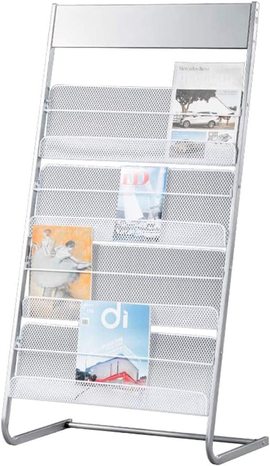 GENMO Floor-Standing Magazine Rack with 4 Large Shelves in Silver