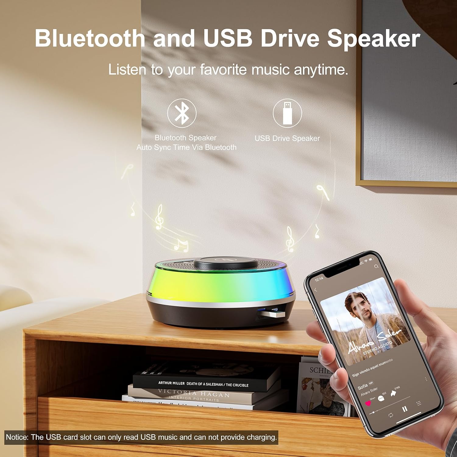 5 in 1 Alarm Clock with Wireless Charger and Bluetooth Speaker