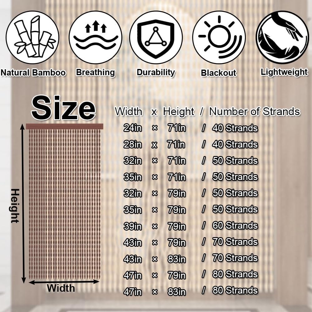 Bamboo Beaded Curtain for Doorway Divider - Brown