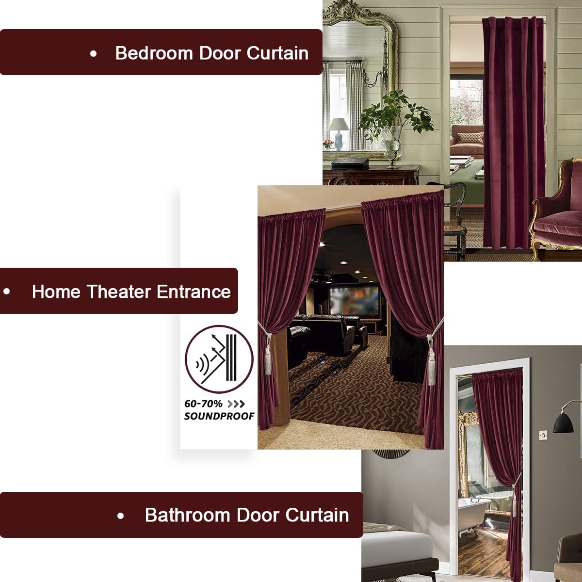 Burgundy Red Velvet Luxury Curtain Panel 80 Inches