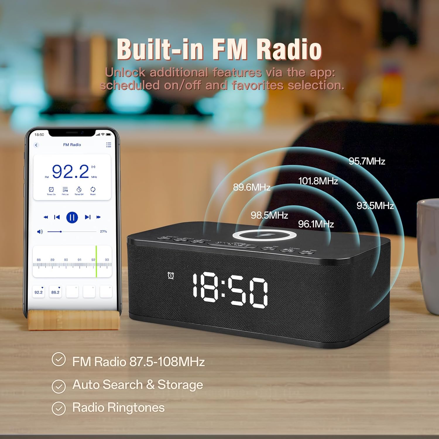 Dual Alarm Clock Radio with Bluetooth and White Noise