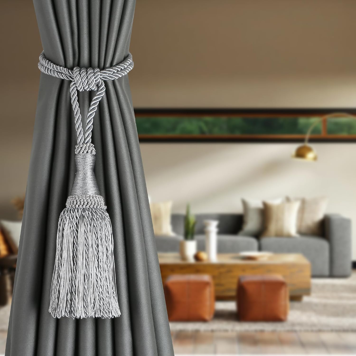 2 Pack Curtain Tiebacks with Tassel Modern Window Holdbacks