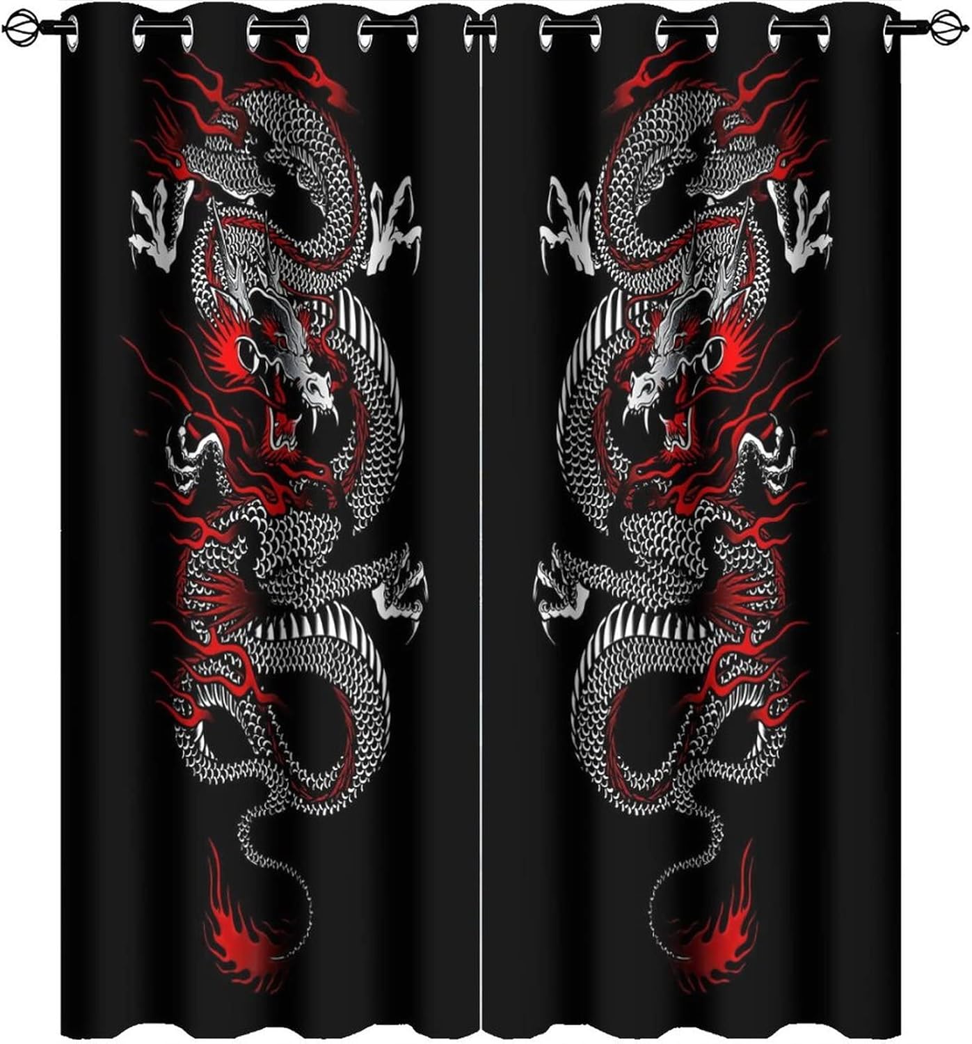 Fantasy Dragon Curtains Black Red Grommet Panels