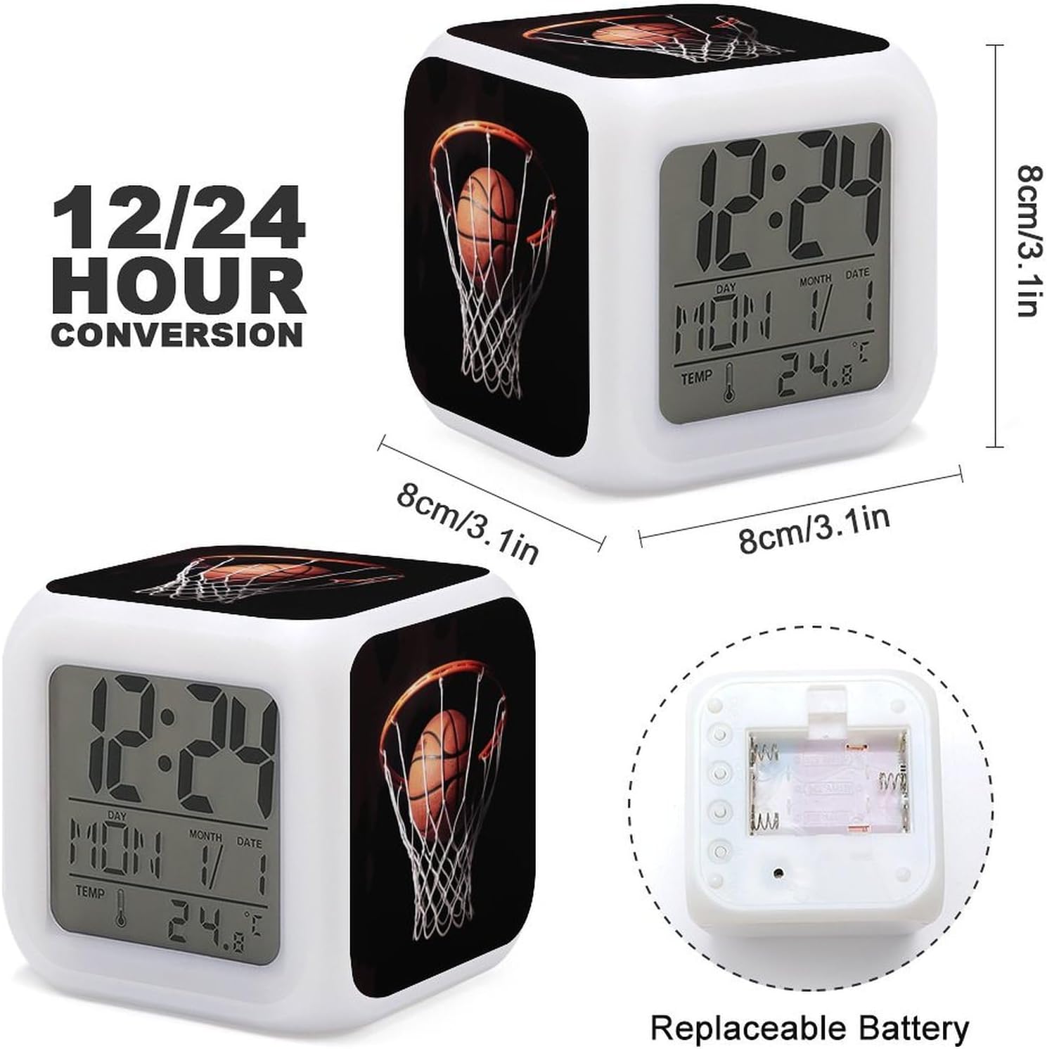 LED Alarm Clock with Basketball Print