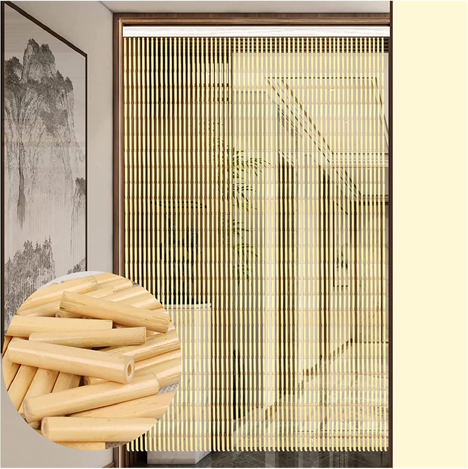STRMAX Natural Bamboo Beaded Curtain Panel