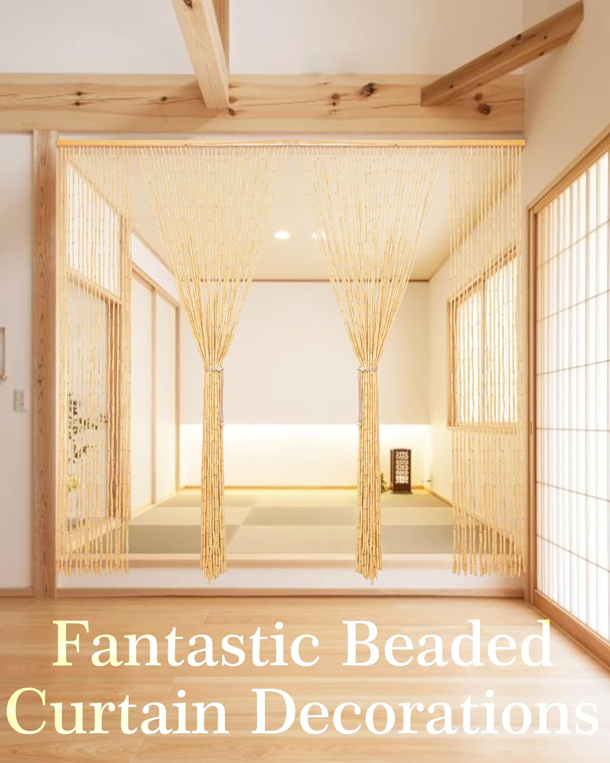 Ezcasch 52 Strands Bamboo Beaded Curtain Door Divider