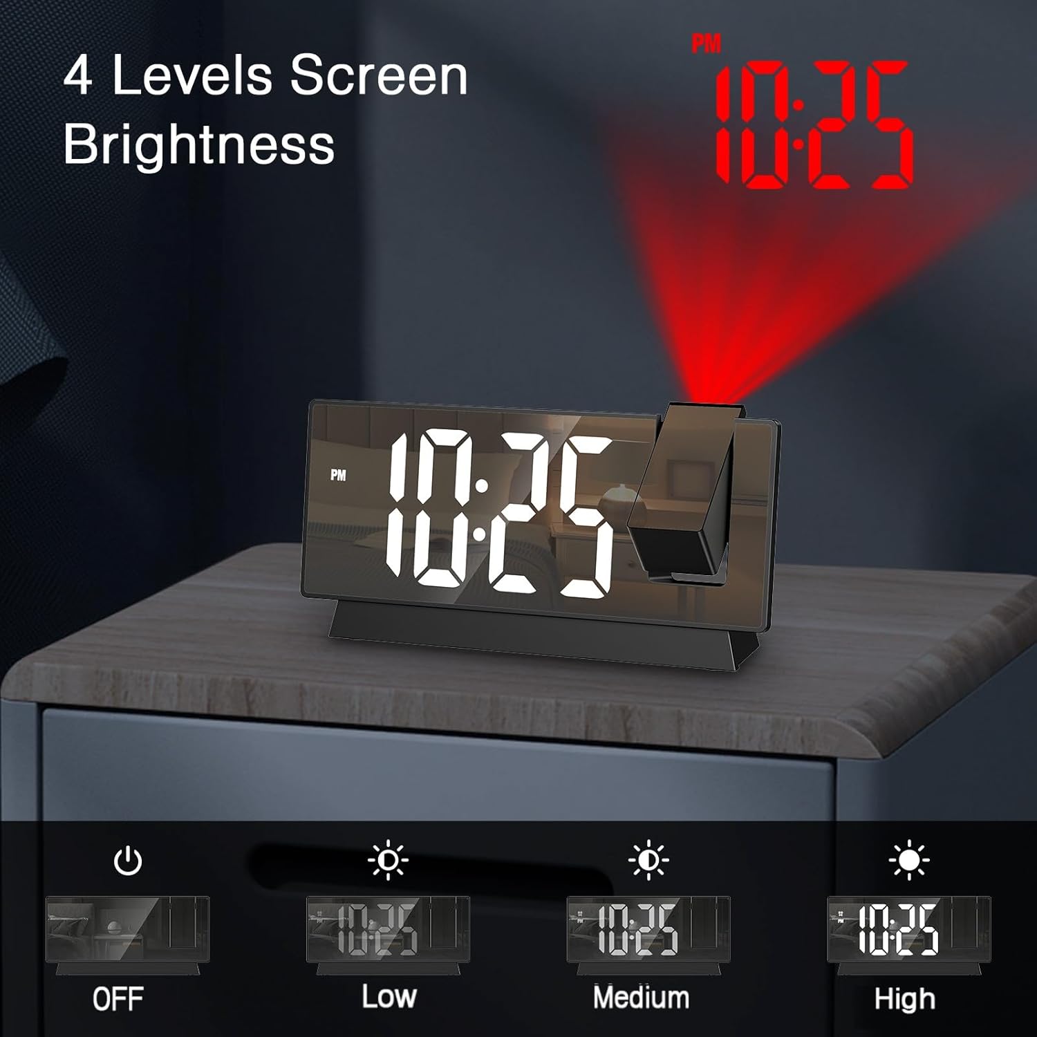 LOFICOPER 78 Inch Projection Alarm Clock with Mirror and USB Charging