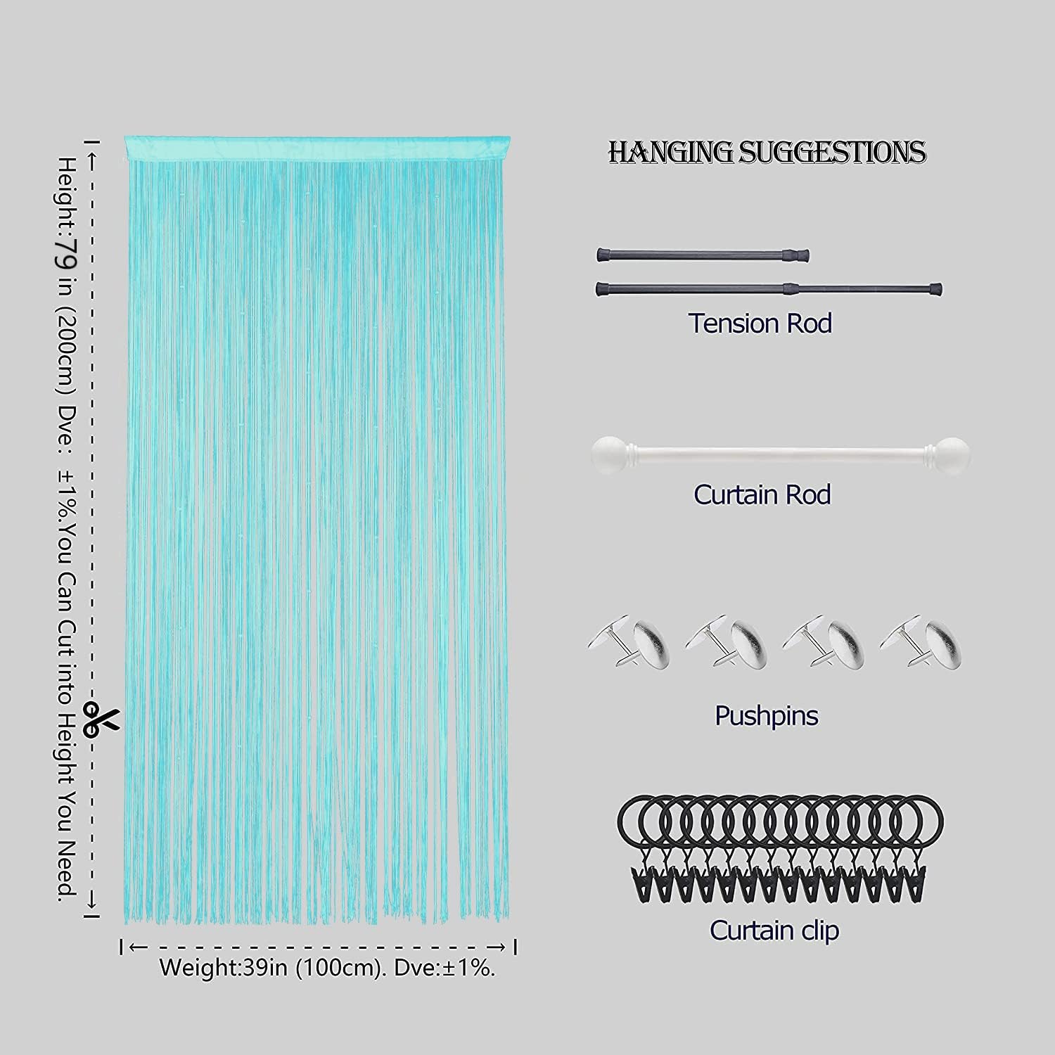 Beaded Curtain with Teal Blue Color 100x200cm