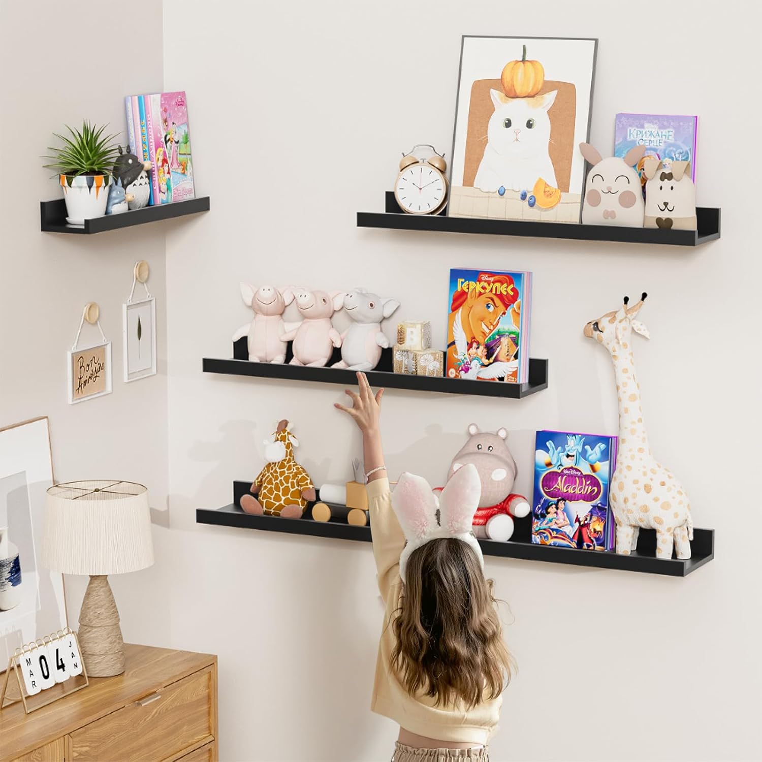 48 Inch Floating Shelf Set of 3 with Lip Black