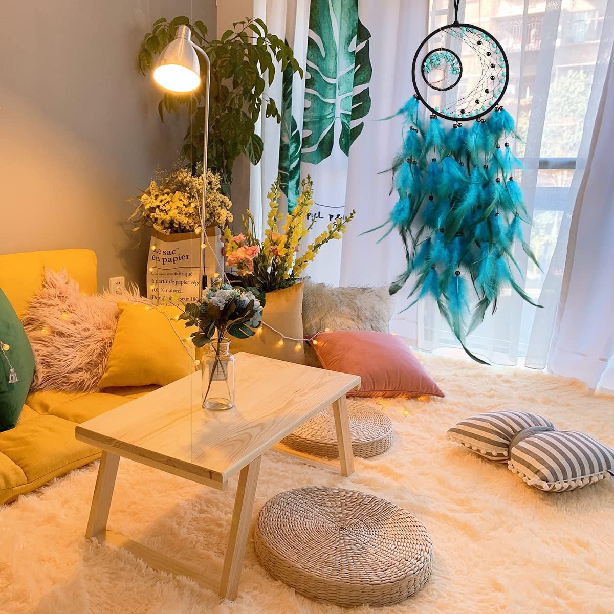Cyan Blue Dream Catchers Wall Decor for Bedroom