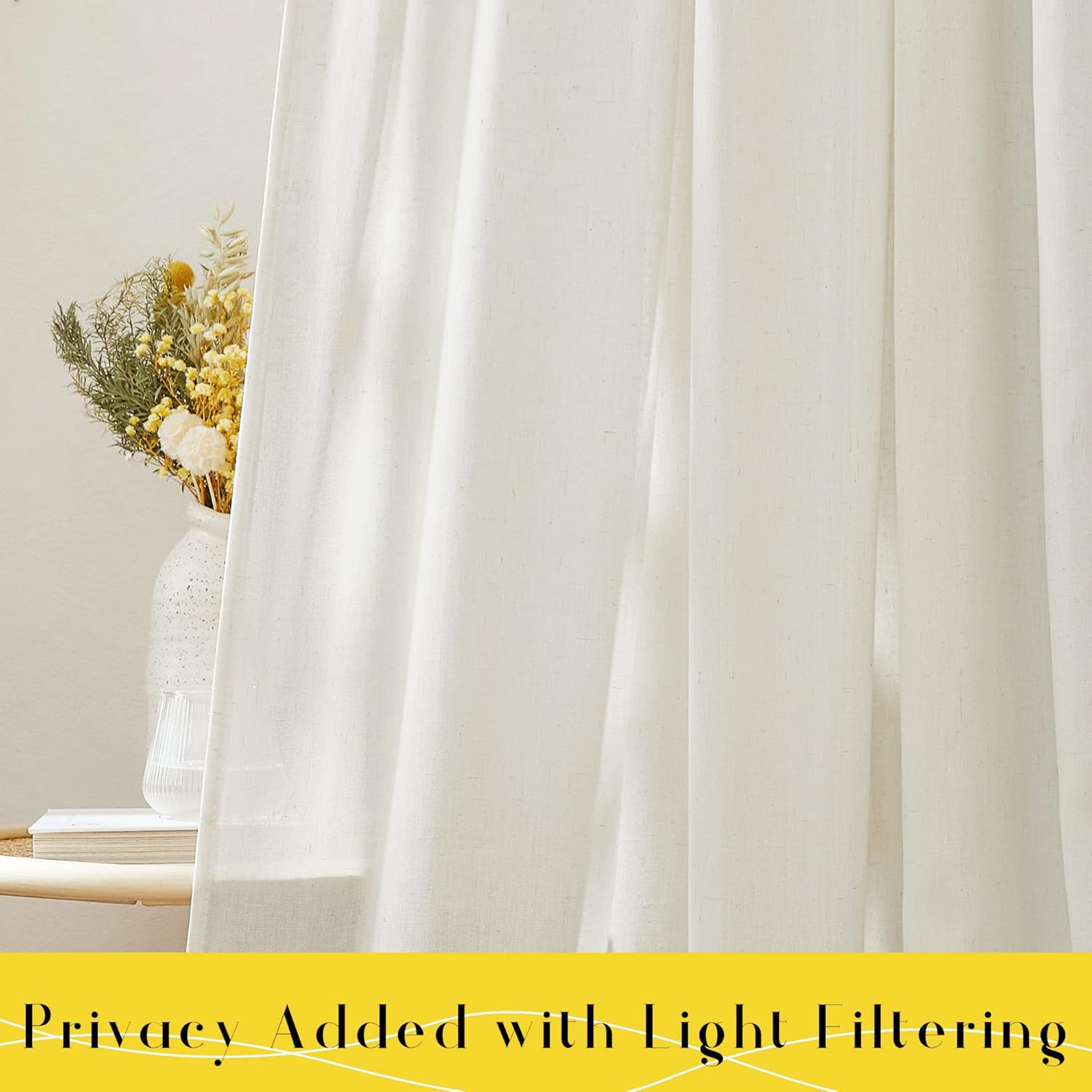 NICETOWN Off White Linen Curtain Panels 84 Inch Tie Top