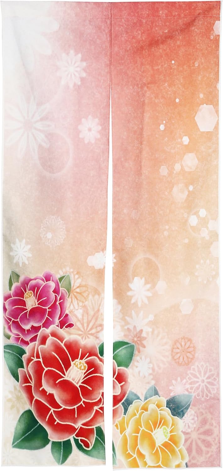 Noren Japanese Style Doorway Curtain with Camellia Print