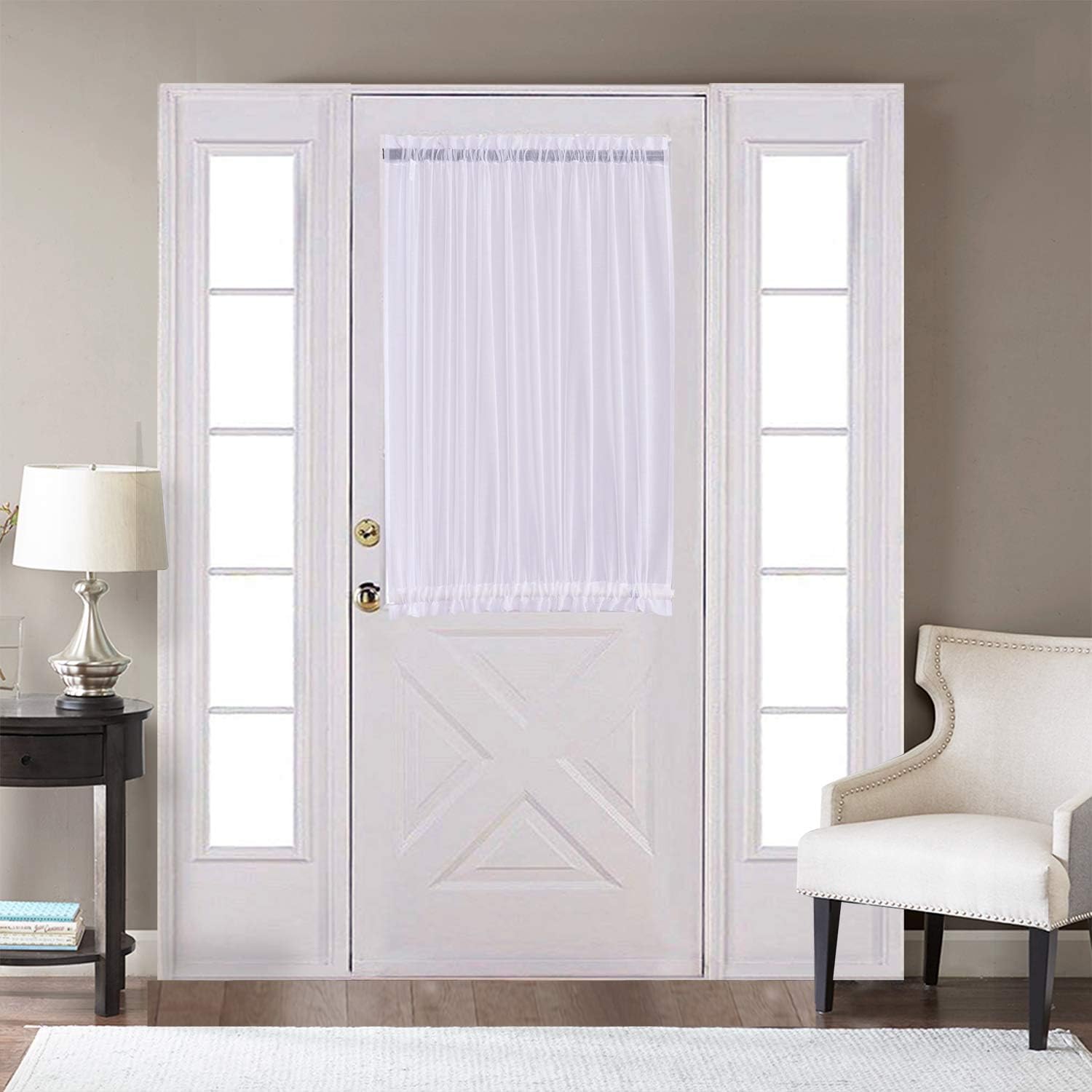 Home Brilliant Sheer Door Curtains 30x40 Inch White Panels with Tieback