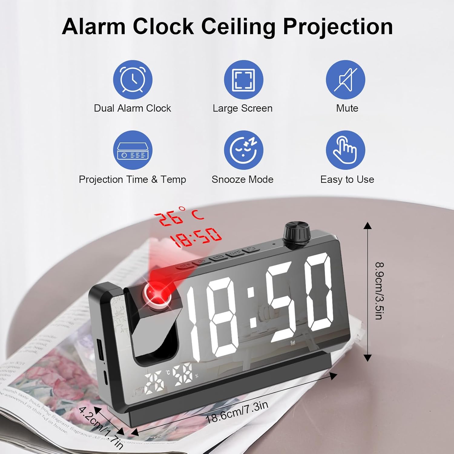 GuDoQi Projection Alarm Clock with 7 LED Display