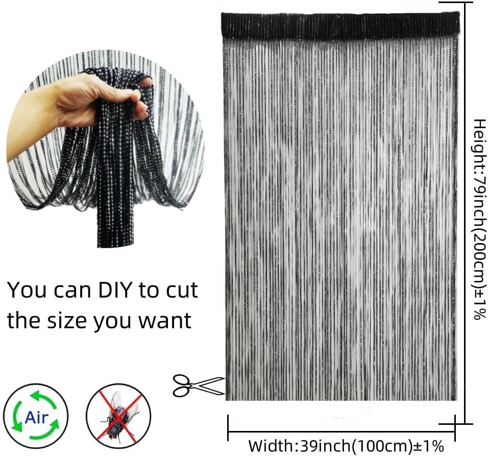 Ave Split 2Pack Decorative Door String Curtain Black