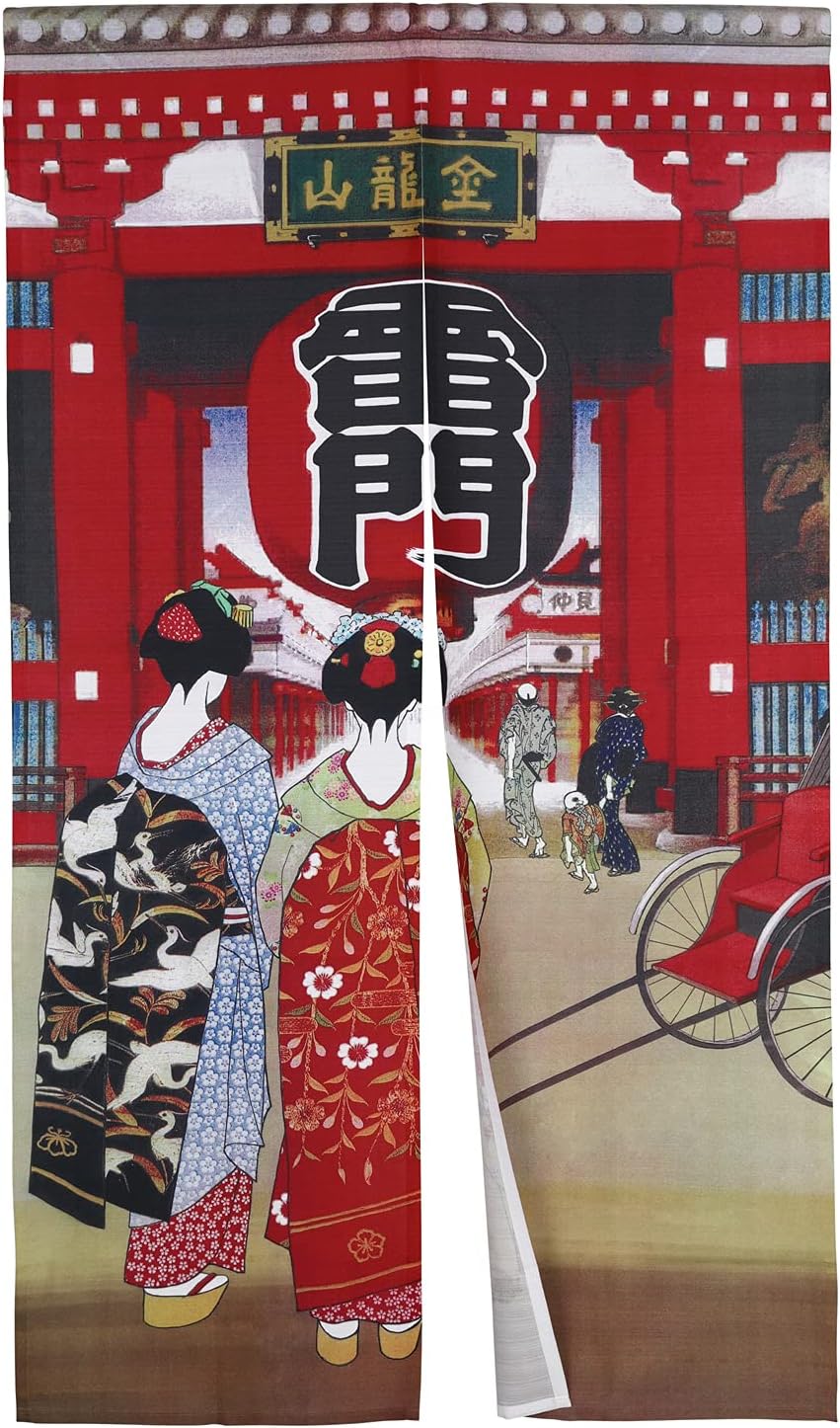 Japanese Noren Curtain Kyoto Geisha Girl Door Divider Tapestry 33x59 Inch