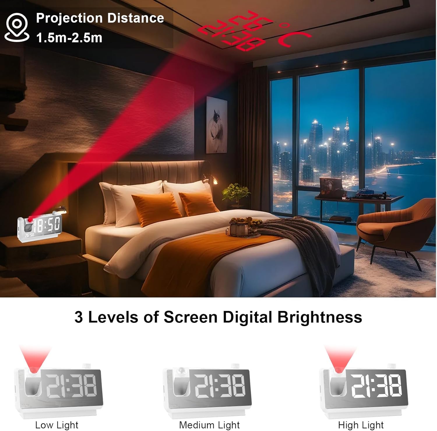 GuDoQi Projection Alarm Clock with 7 LED Display 1