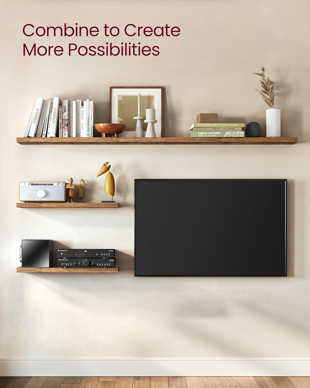 VASAGLE Wall Shelves Set of 3 Floating Shelves Rustic Brown ULWS057B01