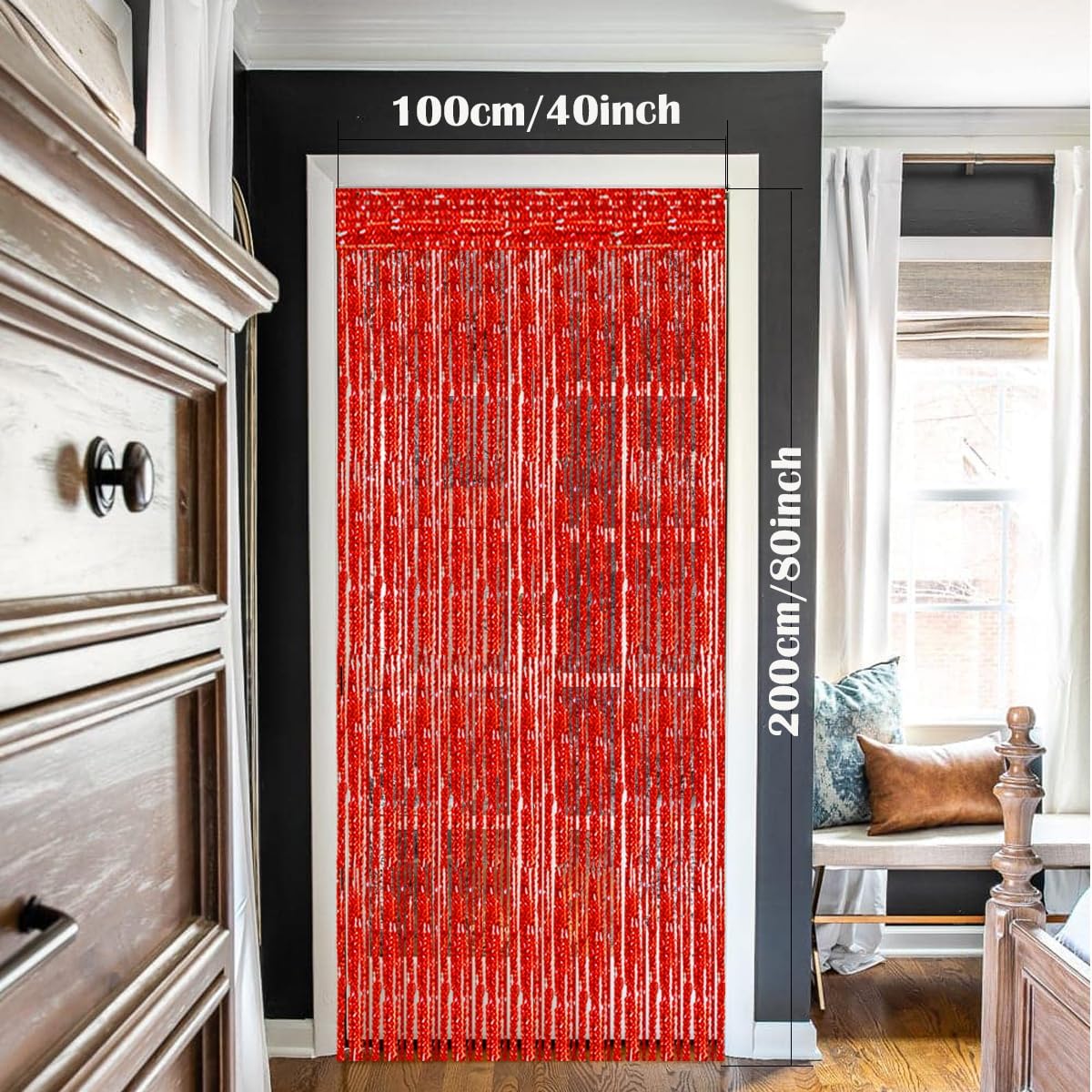 2Pack Red Romantic Curtain with Silver Ribbon