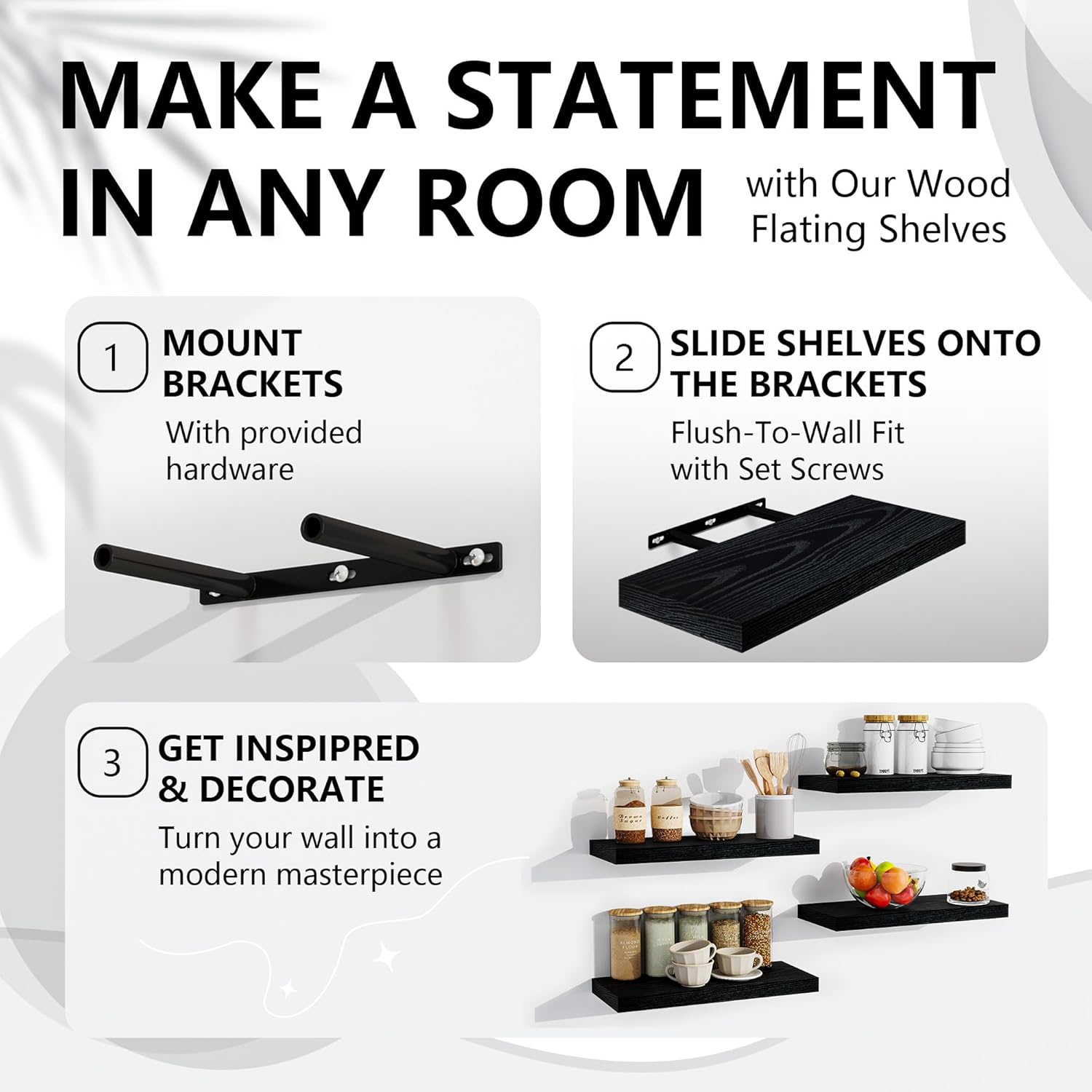 Venusmiles 3 Piece Oak Floating Wall Shelves