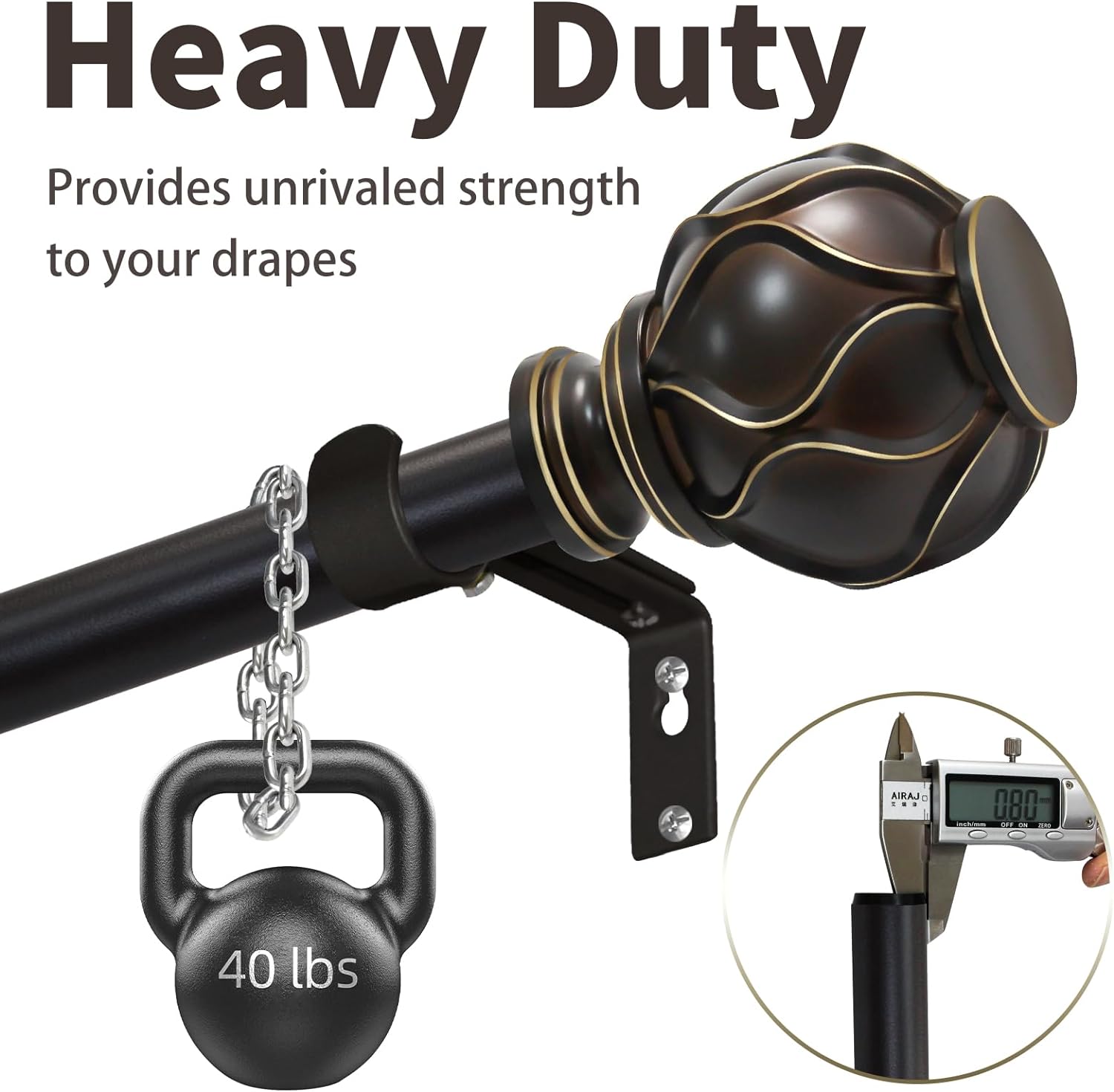 EQURROY Bronze Curtain Rod for Windows 28-48 Inches 23-4ft