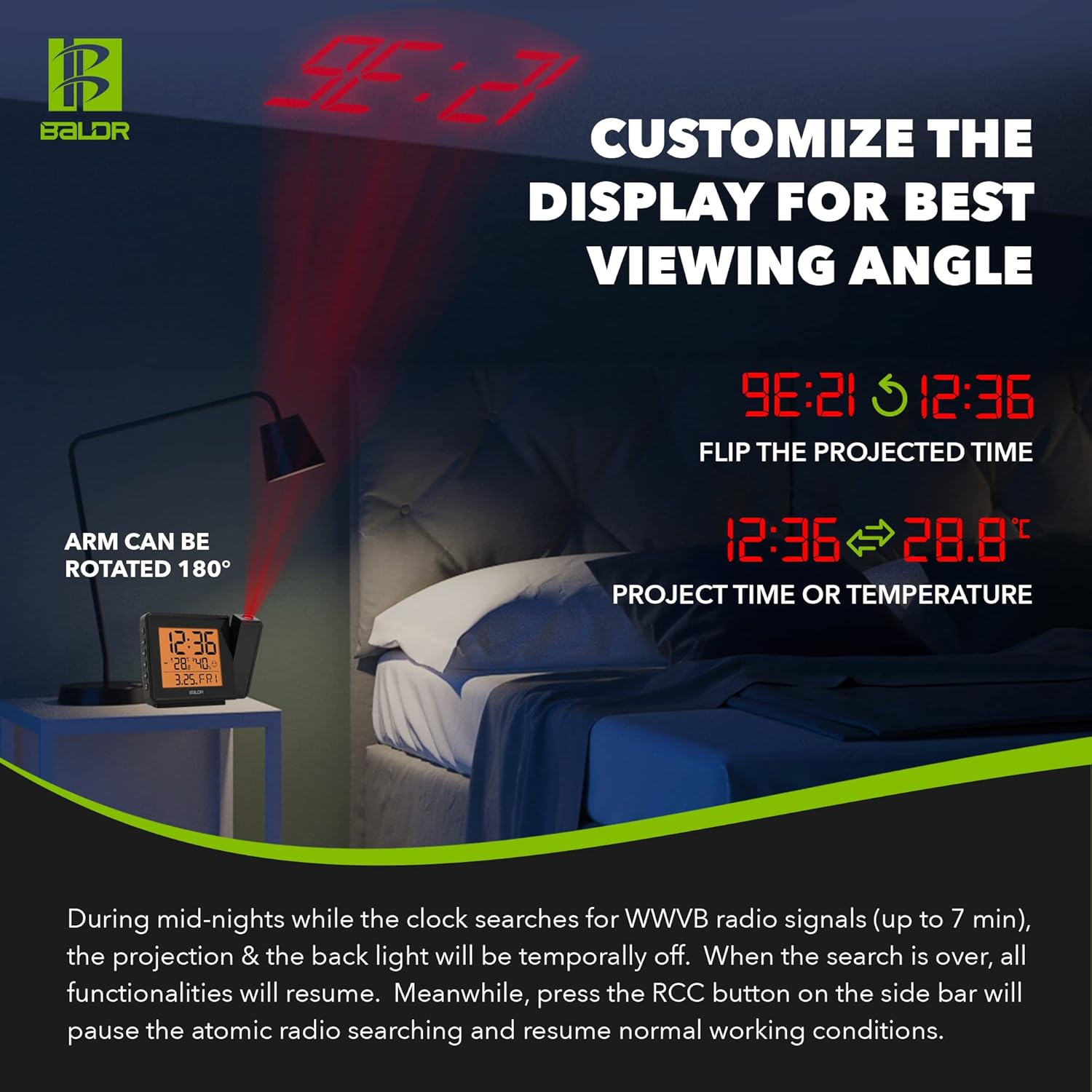 BALDR Projection Alarm Clock with Temperature