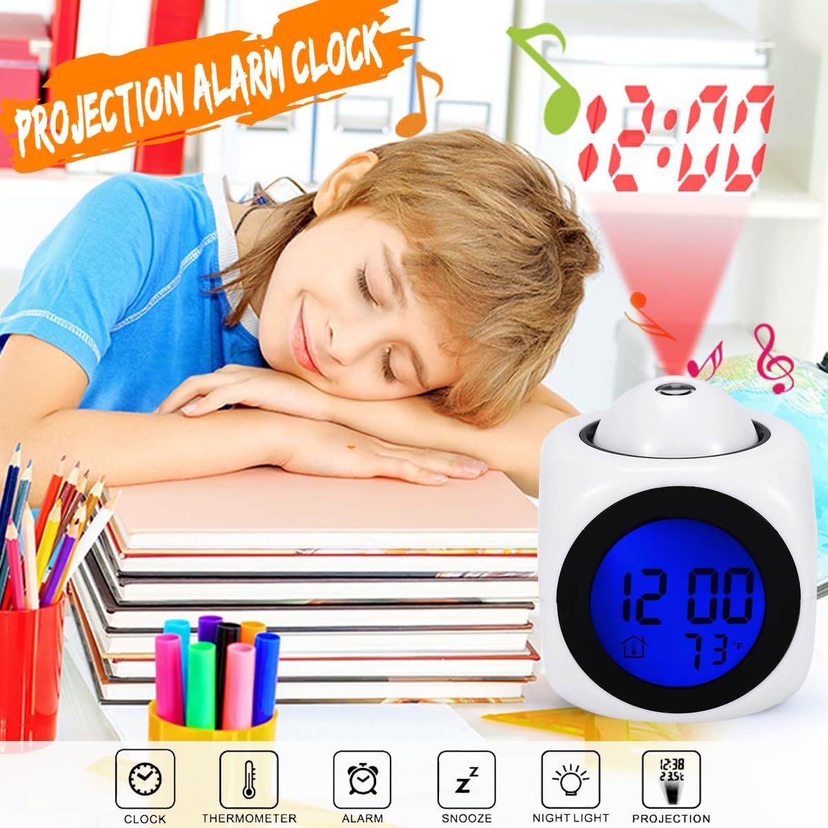 YPFDC Cute Ninja Alarm Clock with Projection and Temperature Display