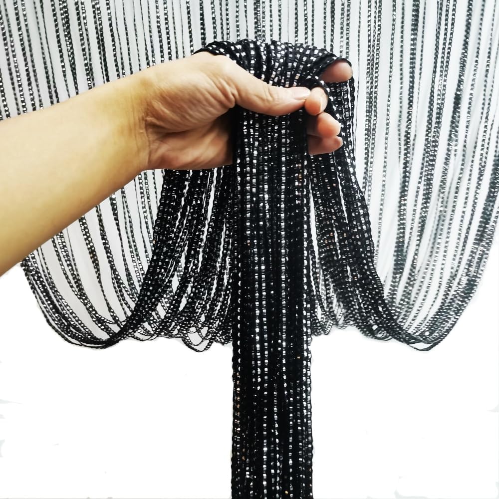 Ave Split 2Pack Decorative Door String Curtain Black