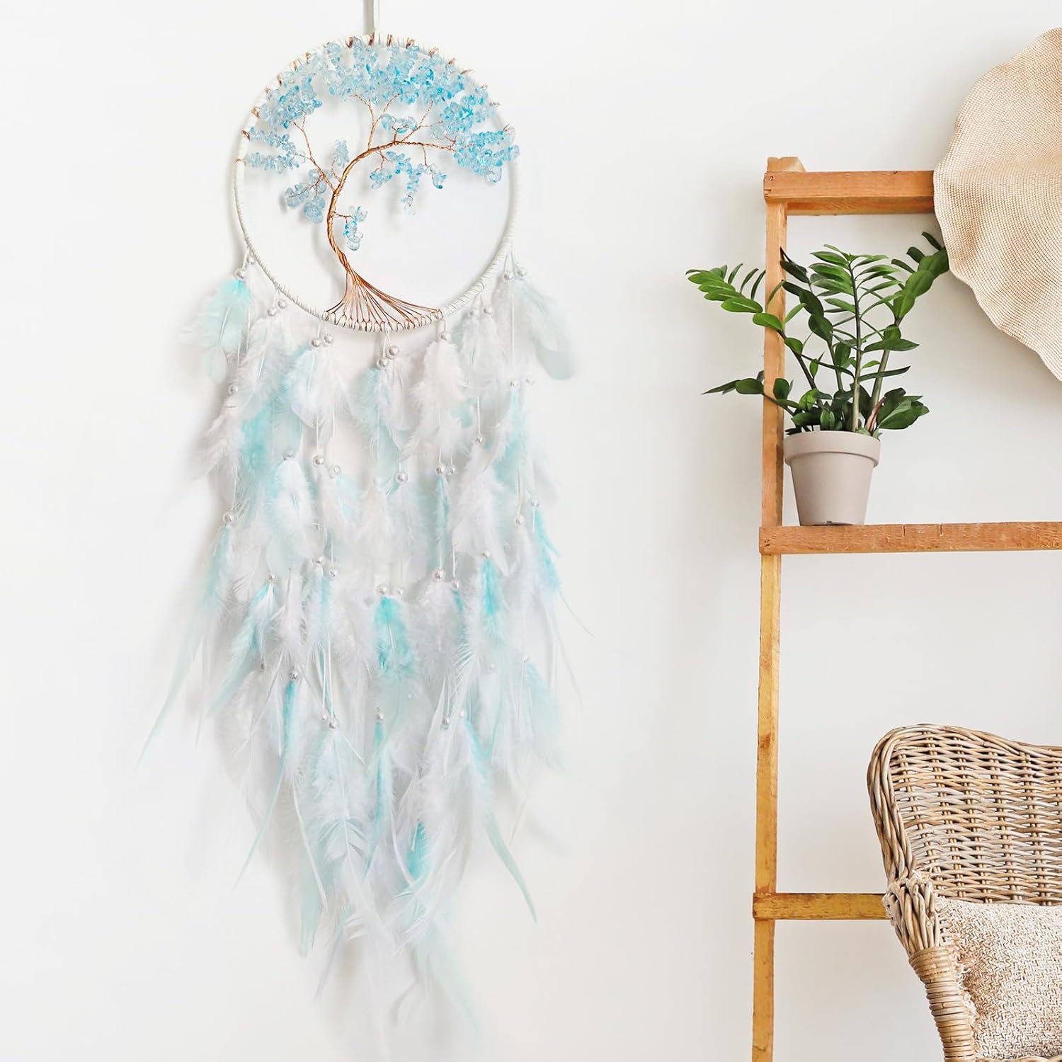 White and Cyan Dream Catcher Wall Decor