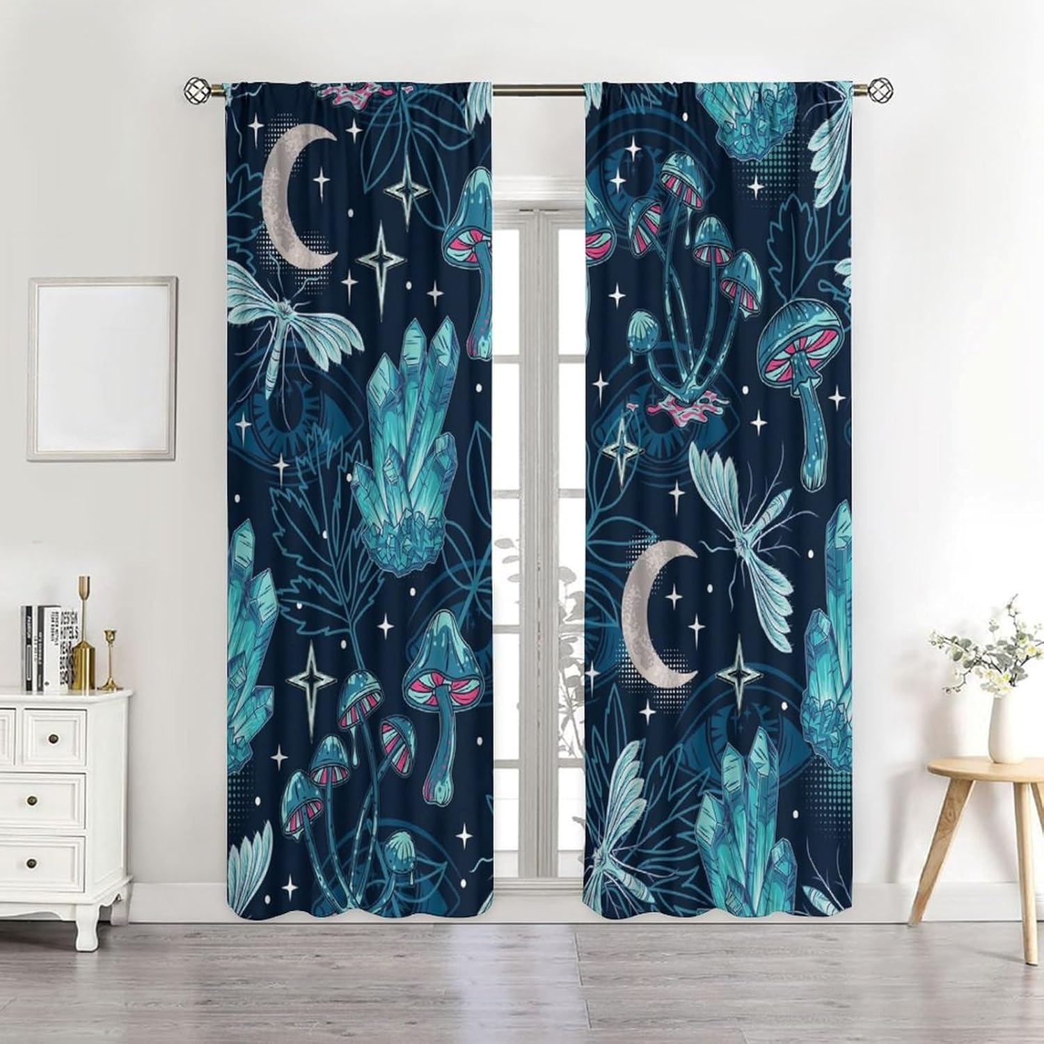 Fantasy Mushroom Moon Eyes Decor Curtains W42xL45 Inch